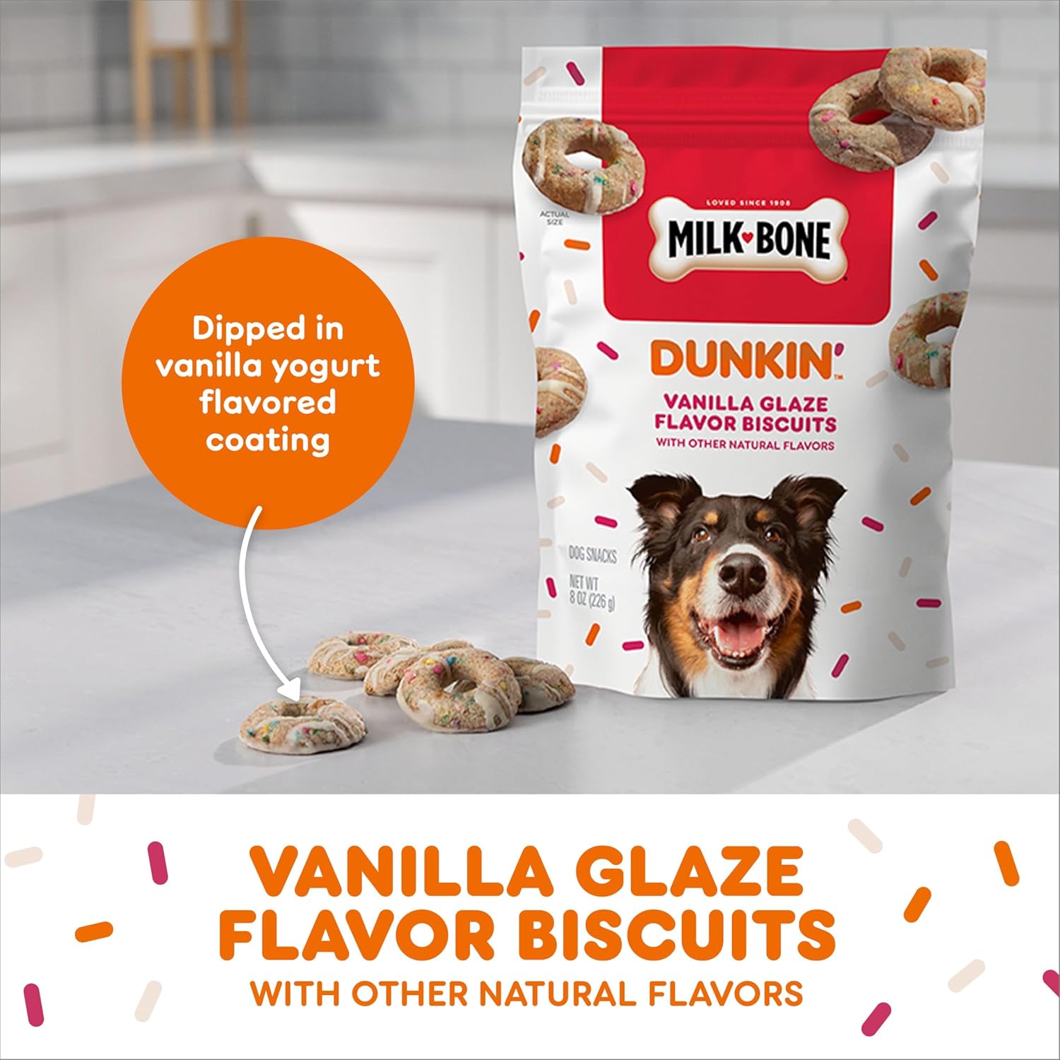 Milk-Bone Limited Edition Dunkin’ Vanilla Glaze Flavor Biscuit Dog Treats, 8 Ounce
