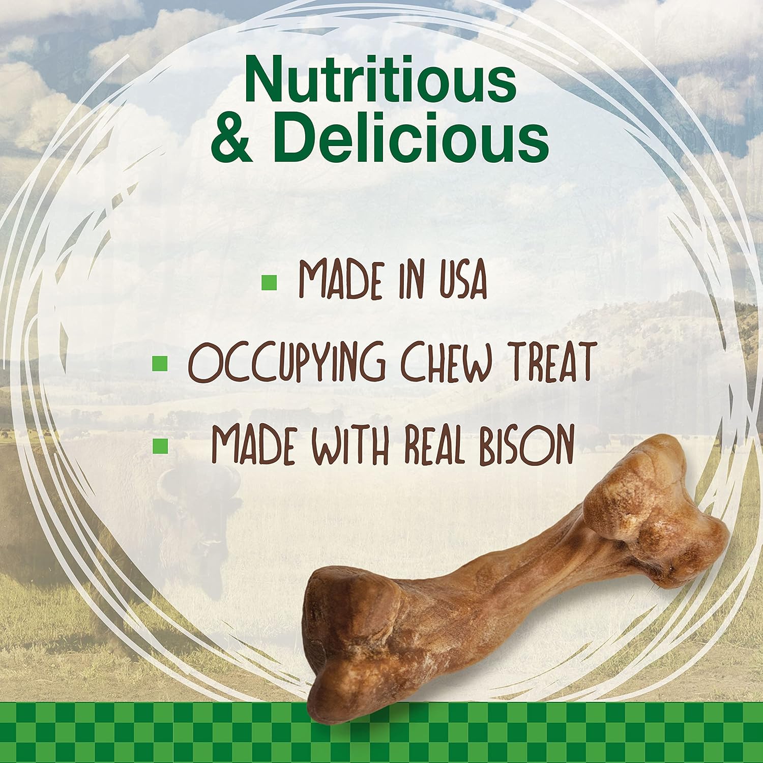 Nylabone Healthy Edibles WILD Natural Long-Lasting Bison Flavor Bone Chew Treats for Dogs, Medium (2 Count)