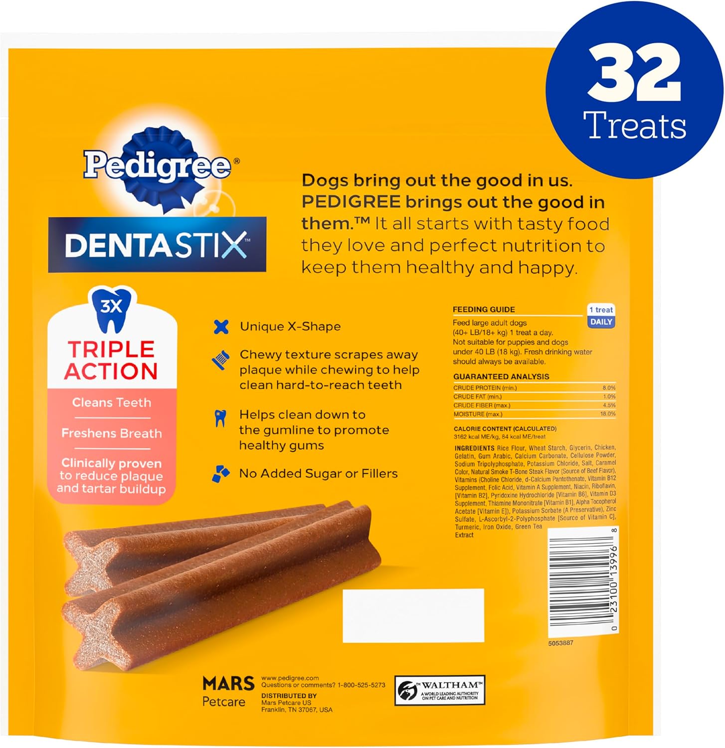 Pedigree Dentastix Large Dog Dental Treats Beef Flavor Dental Bones, 1.67 lb. Pack (32 Treats)