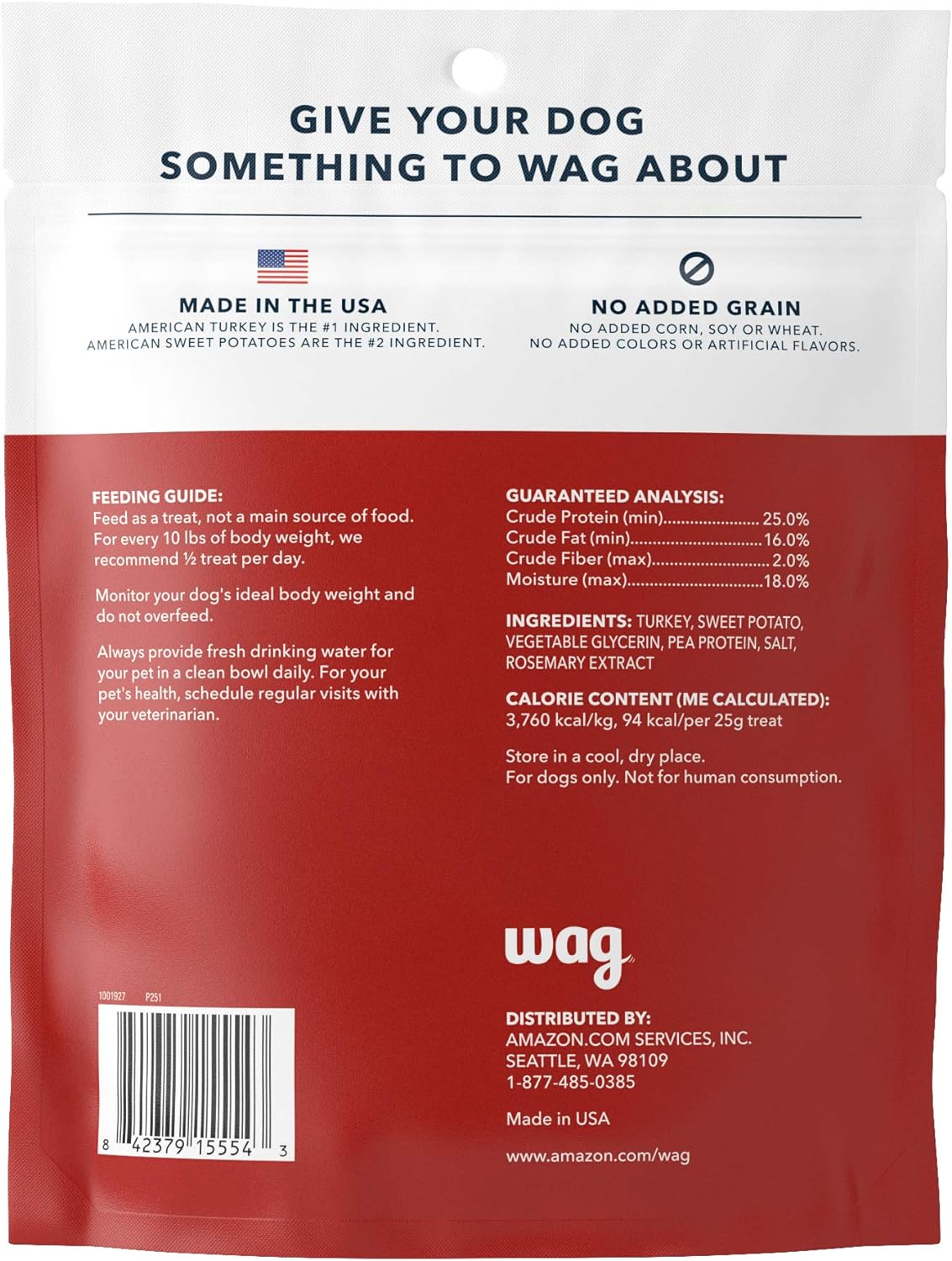 Amazon Brand – Wag Soft & Tender American Jerky Dog Treats – Turkey & Sweet Potato, 16 Ounce (Pack of 1)