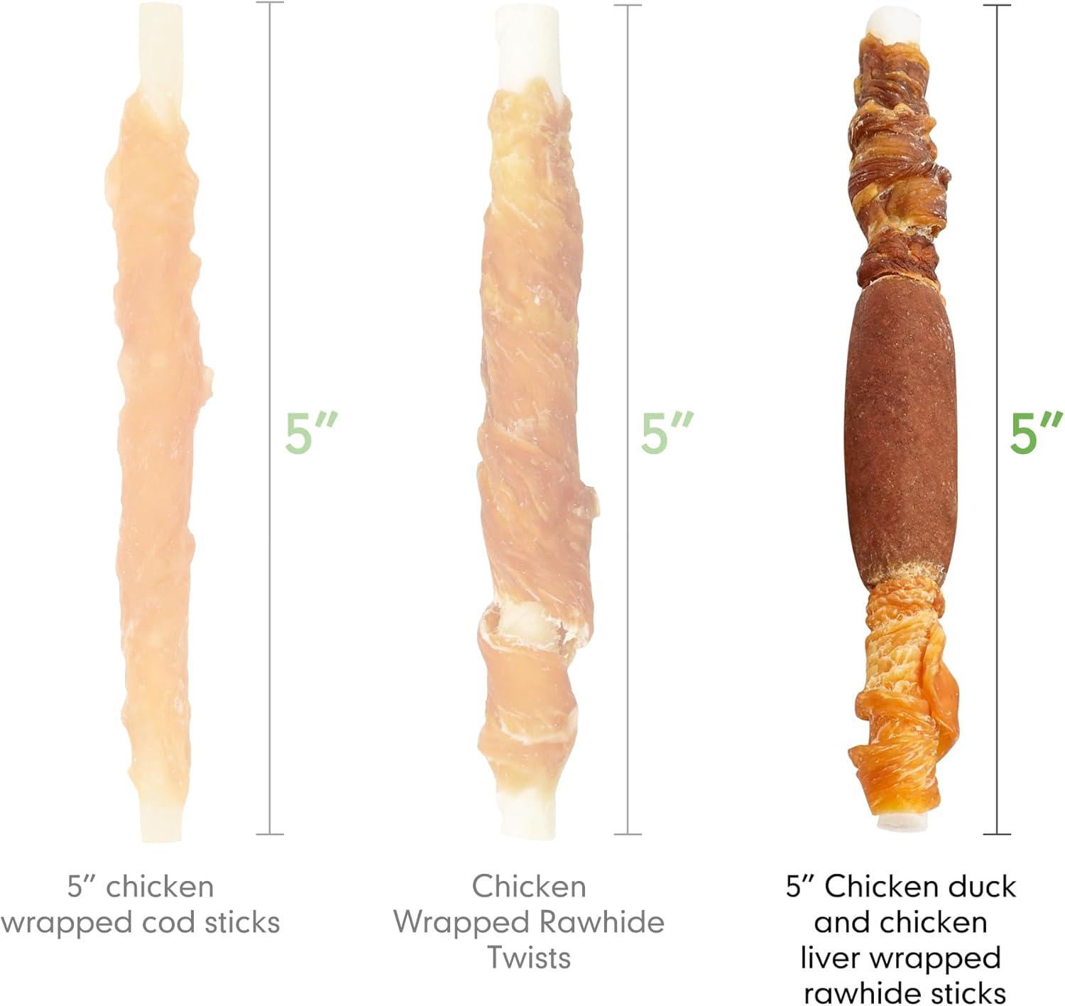 MON2SUN Dog Treats, Triple Flavor 5 Inch Chicken Liver Duck and Chicken Wrapped Rawhide Snacks for Small and Medium Dogs, 10.58 Oz (15 Count-Pack of 1)