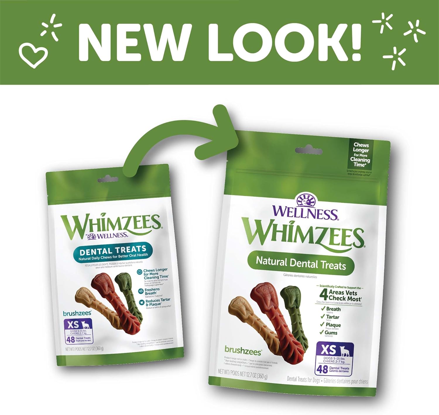 Wellness WHIMZEES Brushzees Dog Dental Treats, Natural Chews, Extra Small Size Stick, (48 Count)