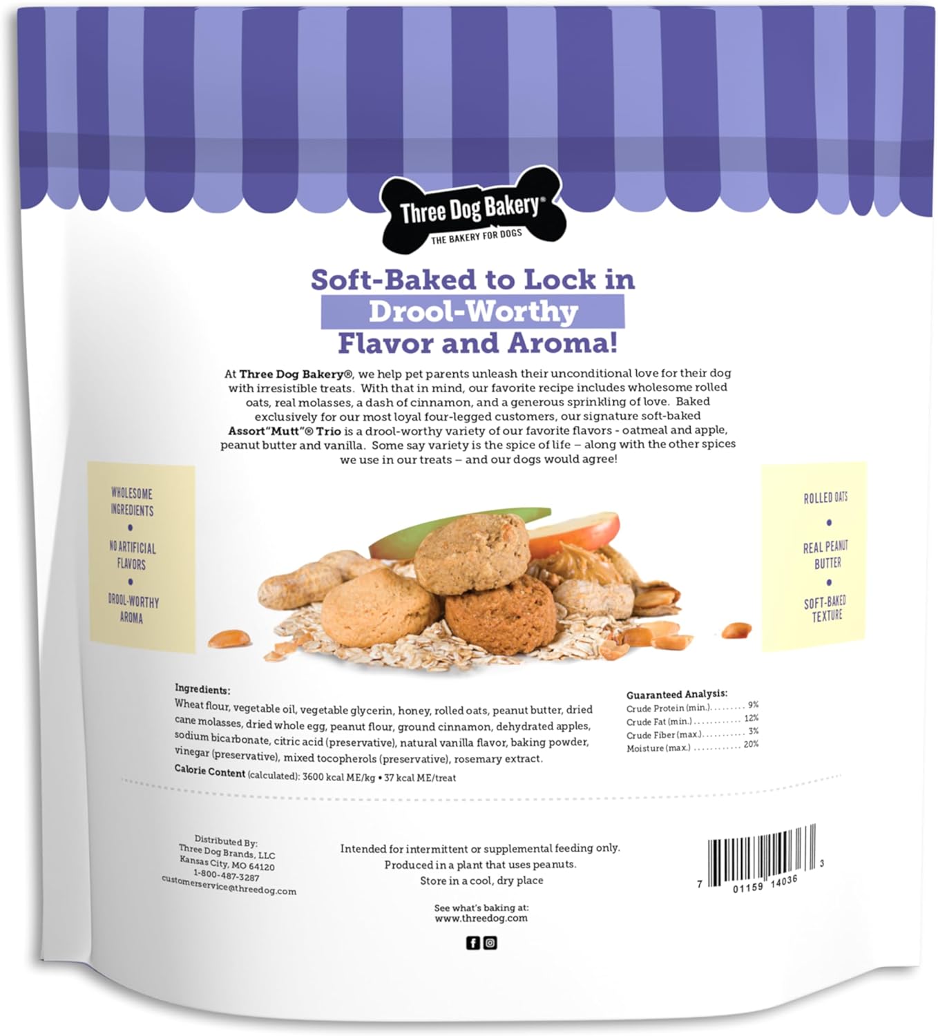 Three Dog Bakery Assort”Mutt” Trio, 48oz – Delicious Dog Treats With Oats, Apple, Peanut Butter & Vanilla, Premium Dog Training Treats, Puppy Treats