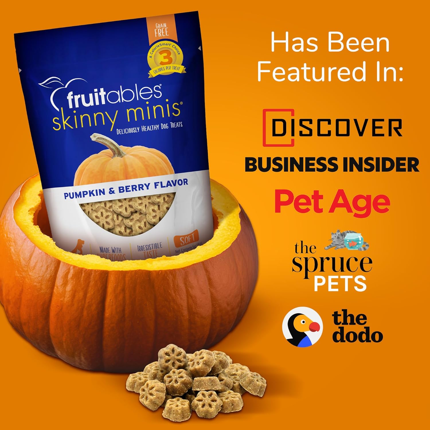 Fruitables Skinny Mini Dog Treats – Healthy Treats for Dogs – Low Calorie Training Treats – Free of Wheat, Corn and Soy – Pumpkin and Berry – 12 Ounces