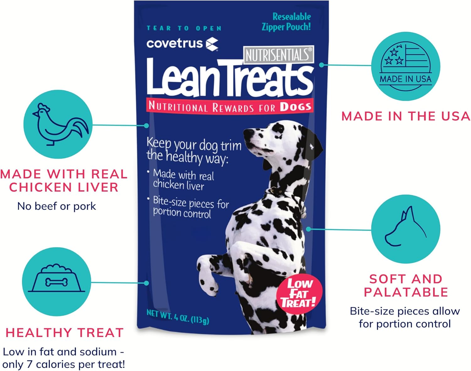 Nutrisential Lean Treats for Dogs – Soft Dog Treats for Small & Medium Dogs – Nutritional Low Fat Bite Size K9 Treats – Chicken Flavor – 10 Pack – 4oz