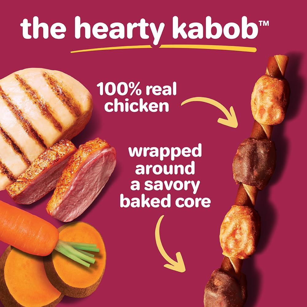 Hartz Oinkies Hearty Kabob with Real Chicken, Duck, Sweet Potato Rawhide-Free Dog Treats, Highly Digestible Long Lasting Dog Chews, 18 Count