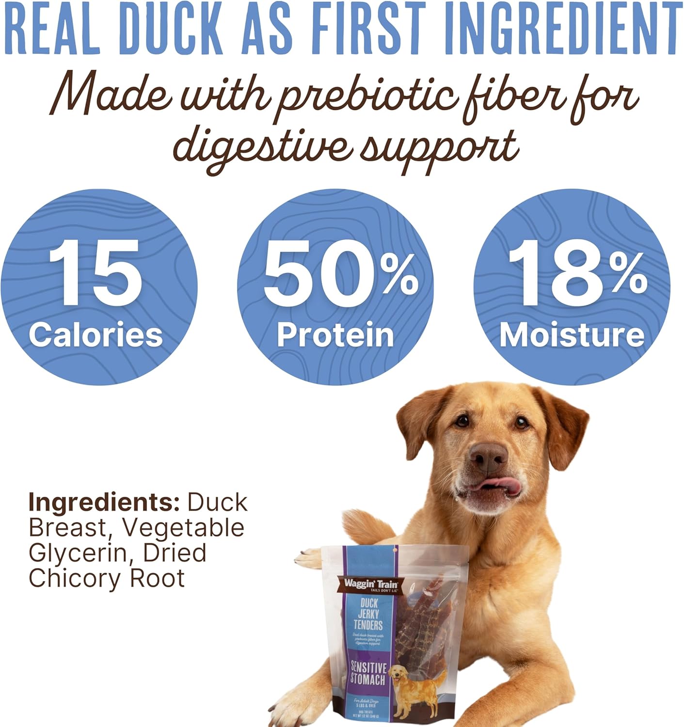 Waggin’ Train Duck Jerky Tenders for Sensitive Stomach for Dogs – 12 oz Pouch – Grain Free, High Protein Dog Treat