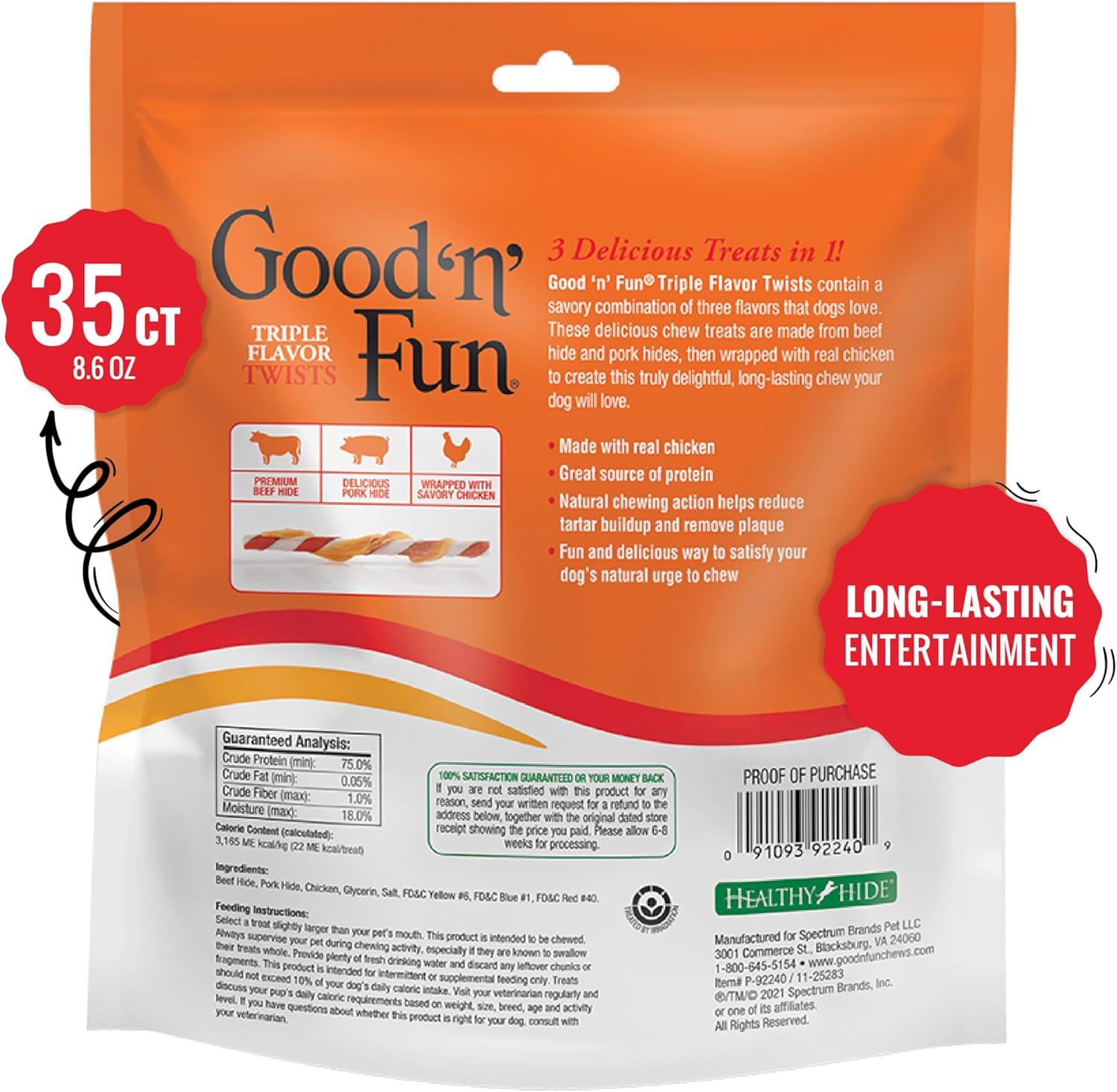 Good’n’Fun Triple Flavored Rawhide Twists For Dogs, 35 Count