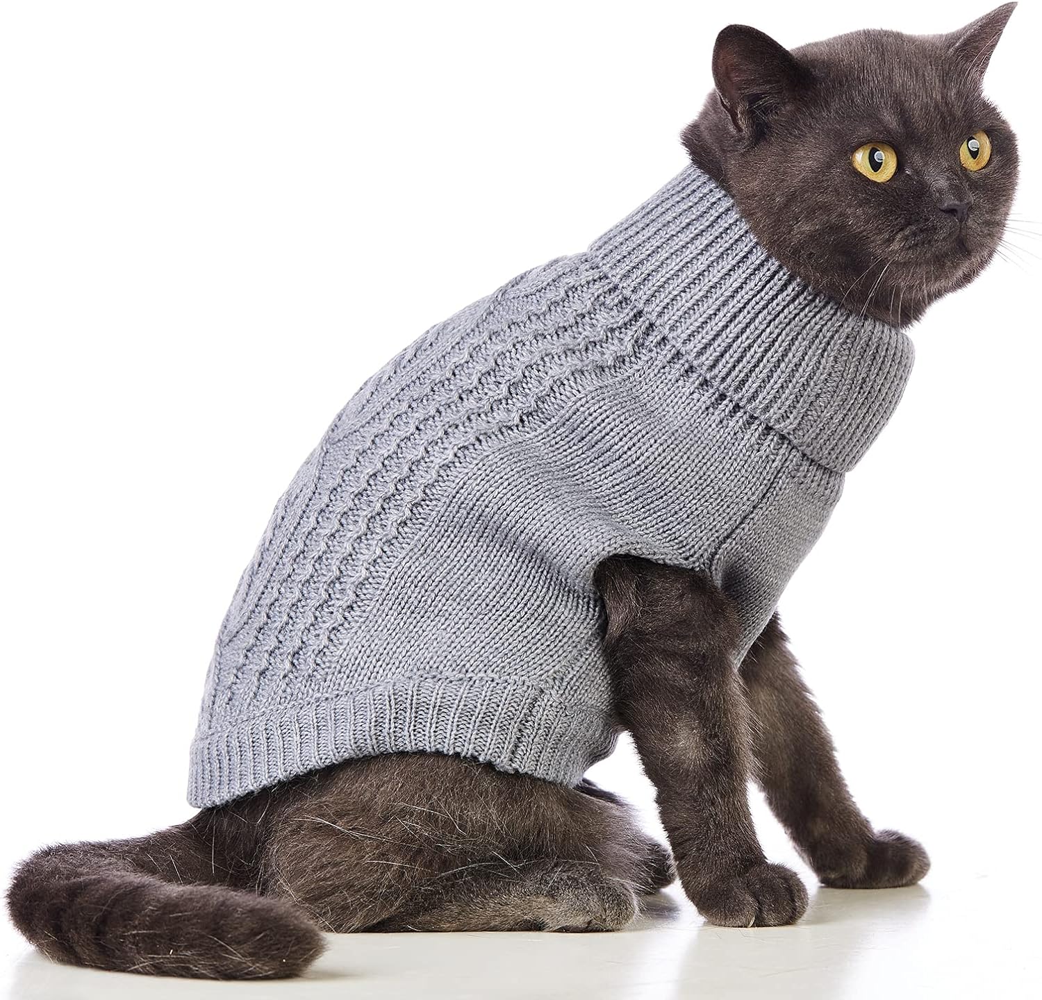 Cat Sweater Keep Your Pets Cozy, 16 Color Turtleneck Knitted Sleeveless Dog Sweater, Winter Outfits for Cats & Small Dogs During Cold Seasons (Medium, Grey)