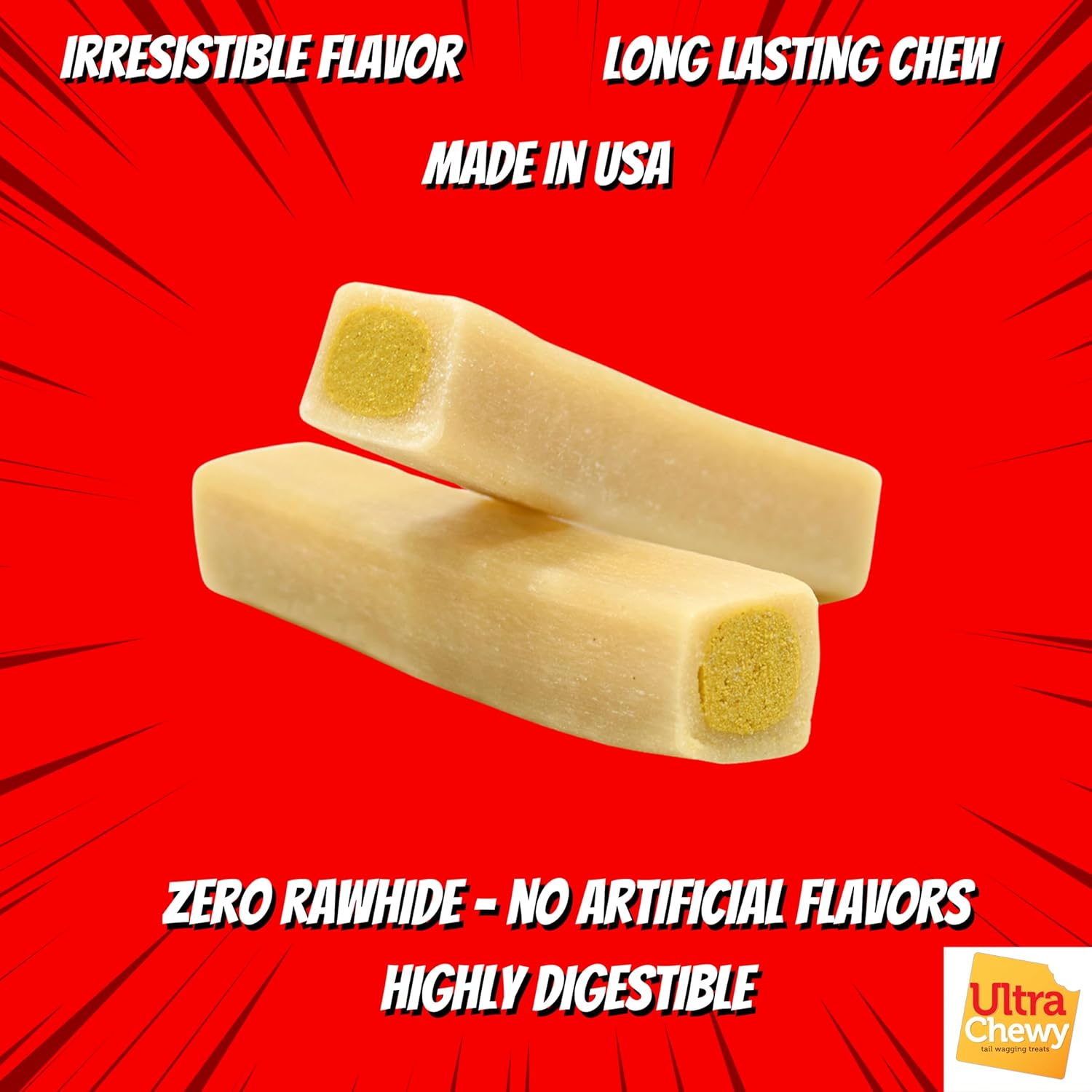 Ultra Chewy Double Treat Bones Favorites, Dog Treats, Made in The USA, Healthy Treats, Easy to Digest, Promotes Dental Health (Assorted Flavors, 1 Pack/9 Bones Per Pack)
