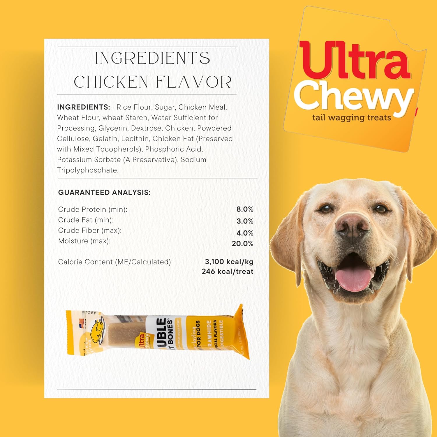 Ultra Chewy Double Treat Bones Favorites, Dog Treats, Made in The USA, Healthy Treats, Easy to Digest, Promotes Dental Health (Assorted Flavors, 1 Pack/9 Bones Per Pack)
