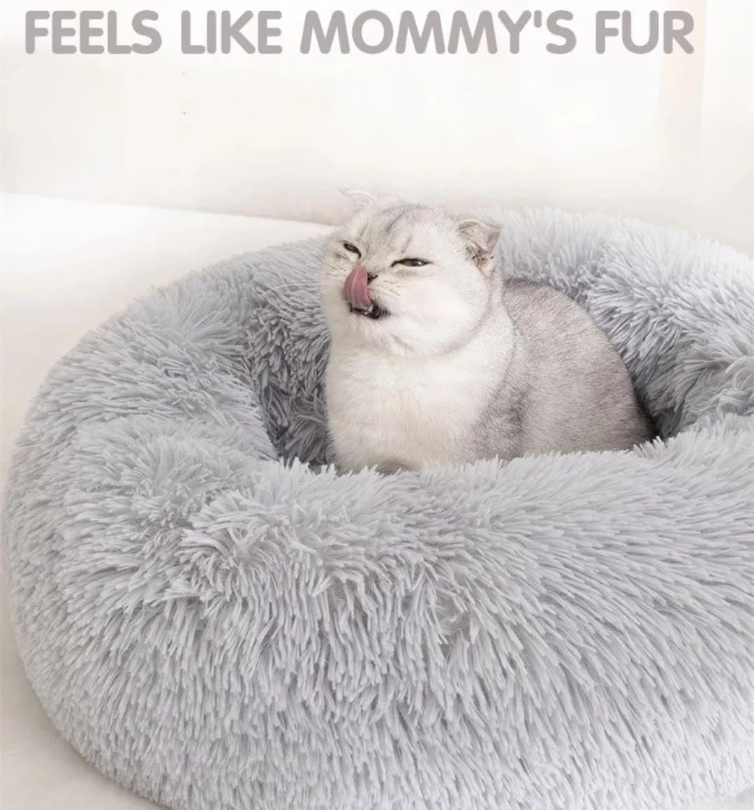 Cat Beds for Indoor Cats – Cat Bed Washable 20/24 inches, Dog Beds for Small Medium Dogs, Anti Anxiety Round Fluffy Plush Faux Fur Pet Bed, Thick Bottom (Light Grey, Medium)