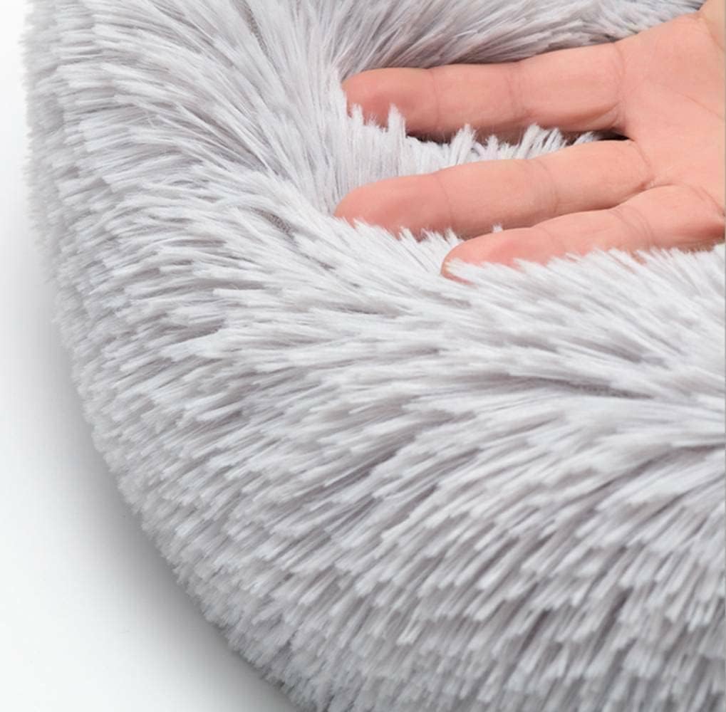 Cat Beds for Indoor Cats – Cat Bed Washable 20/24 inches, Dog Beds for Small Medium Dogs, Anti Anxiety Round Fluffy Plush Faux Fur Pet Bed, Thick Bottom (Light Grey, Medium)