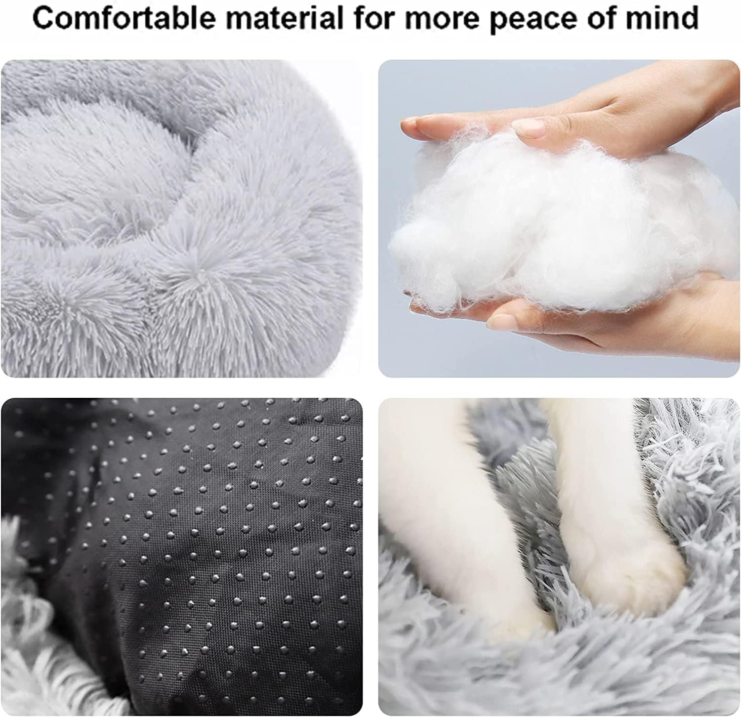 Cat Beds for Indoor Cats – Cat Bed Washable 20/24 inches, Dog Beds for Small Medium Dogs, Anti Anxiety Round Fluffy Plush Faux Fur Pet Bed, Thick Bottom (Light Grey, Medium)