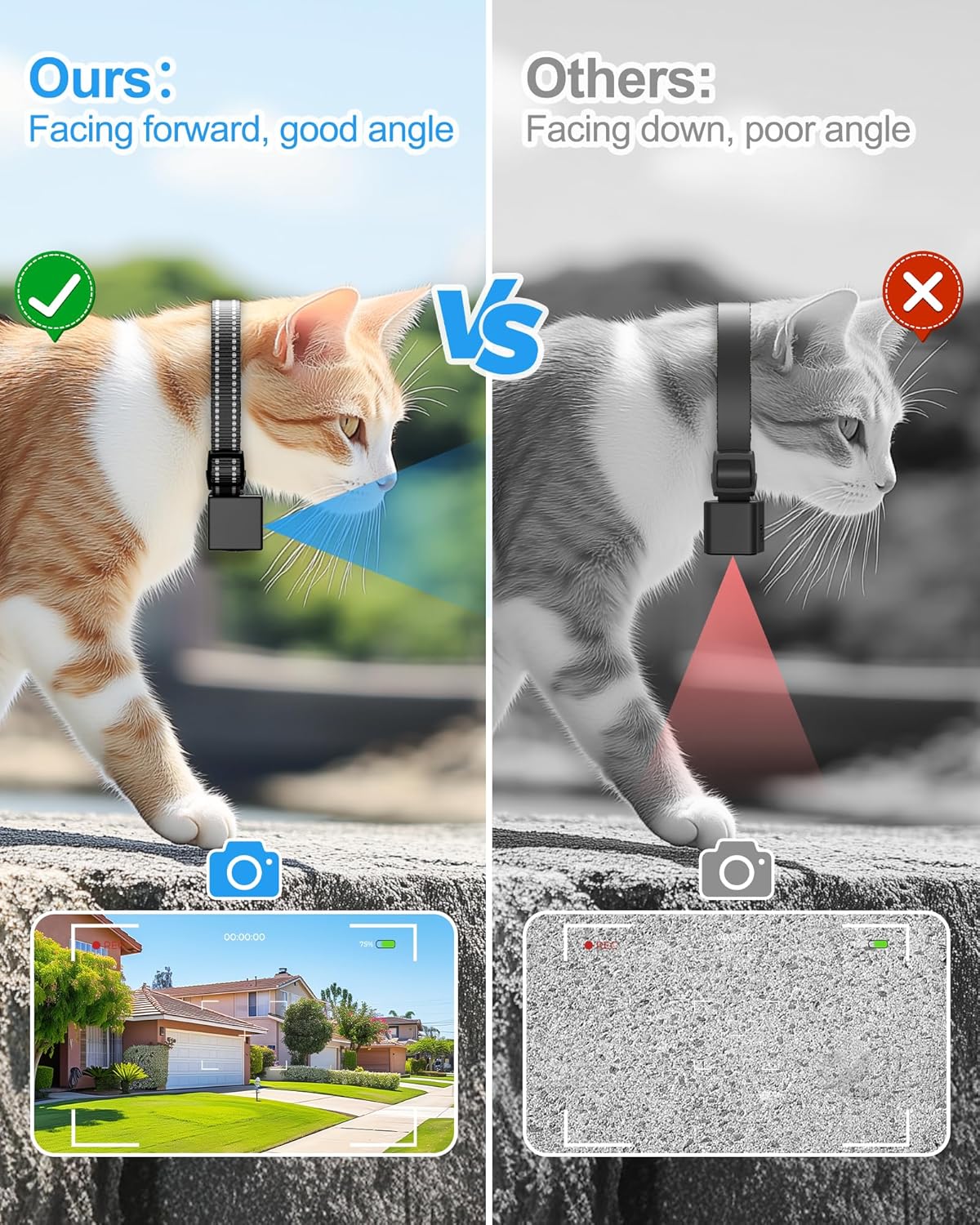Cat Camera Collar,No APP, No WiFi, Cordless Cat Collar Camera for Video Recording, XS-Size Collar for Cats/Small Dogs,Pet Collar Camera Outdoor,Dog Collar Camera(NO SD Card Included) (XS)