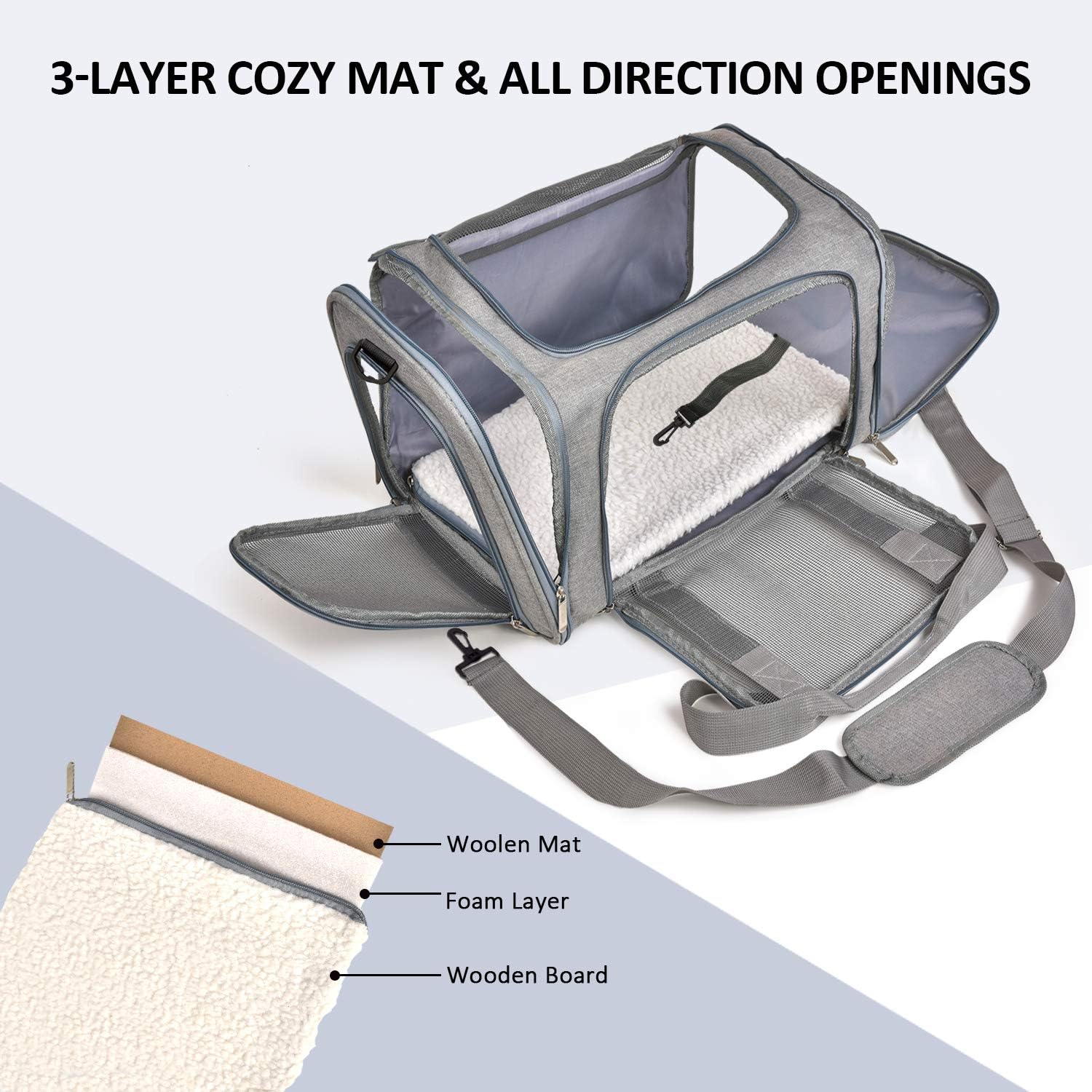 Cat, Dog Carrier for Small Medium Cats Puppies up to 15 Lbs, TSA Airline Approved Carrier Soft Sided, Collapsible Travel Puppy Carrier – Grey