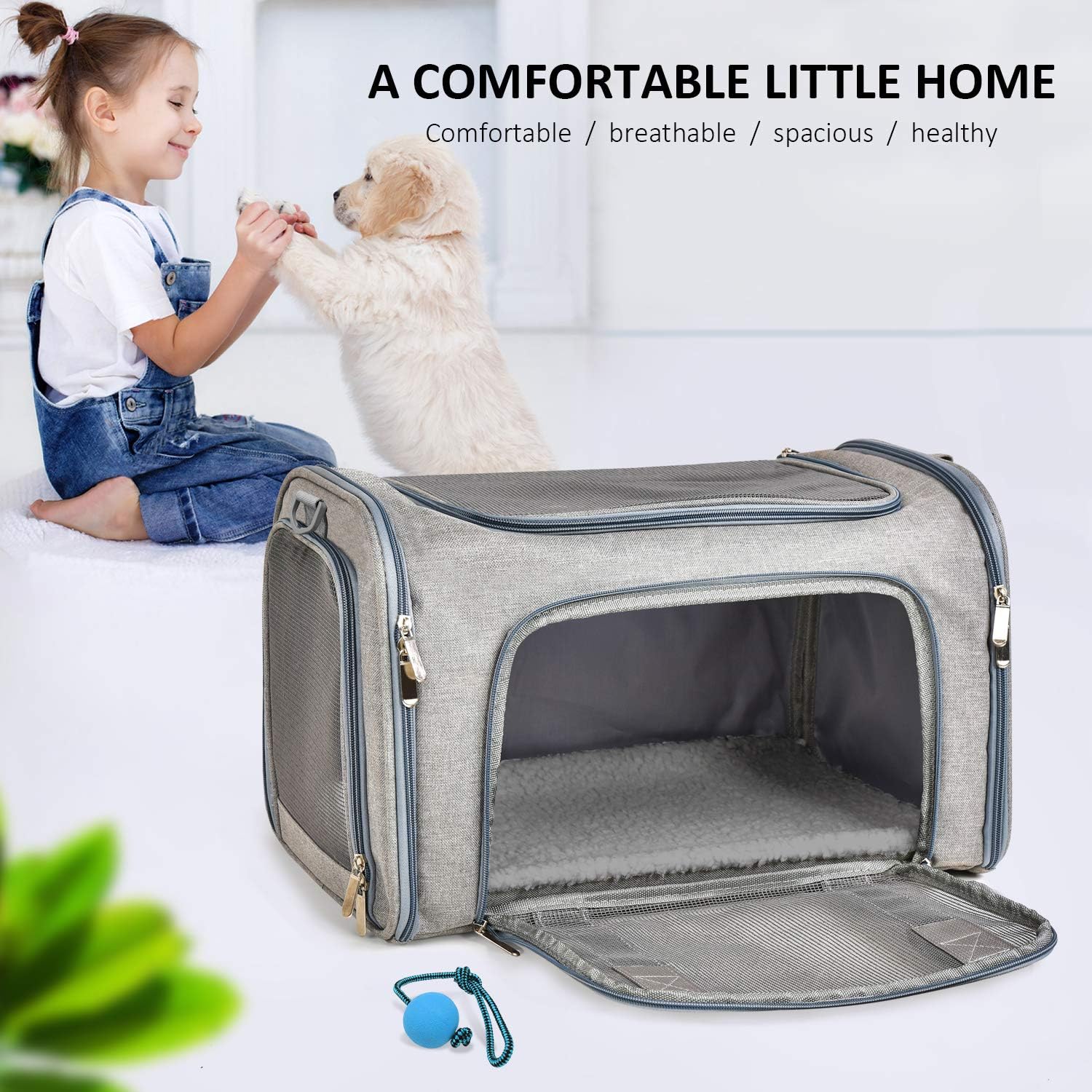 Cat, Dog Carrier for Small Medium Cats Puppies up to 15 Lbs, TSA Airline Approved Carrier Soft Sided, Collapsible Travel Puppy Carrier – Grey