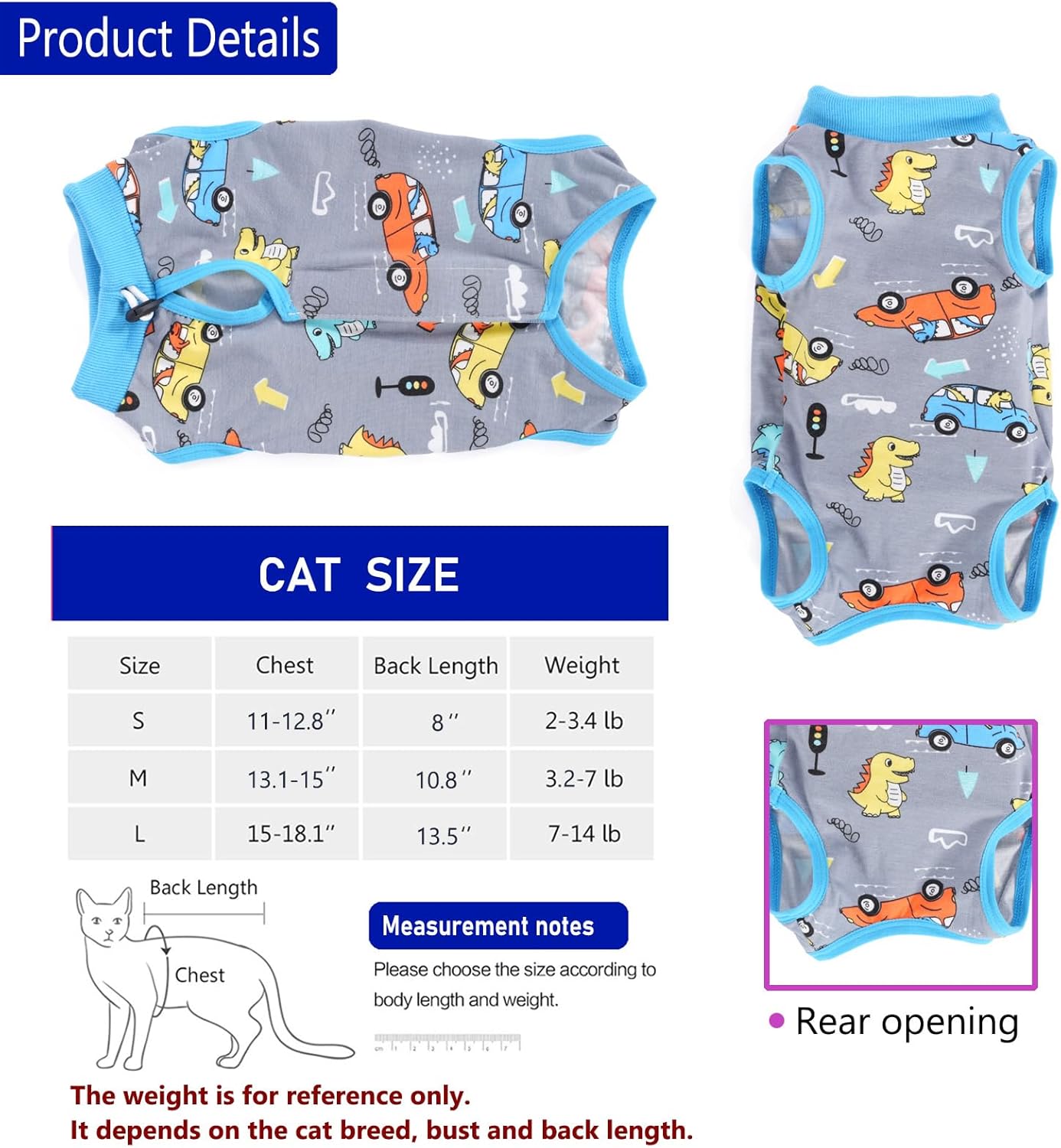 Cat Surgery Recovery Suit Professional for Surgical Abdominal Wound Or Skin Diseases E-Collar Alternative for Cats Dogs After Surgery Wear Pajama Suit (Gray, Medium)