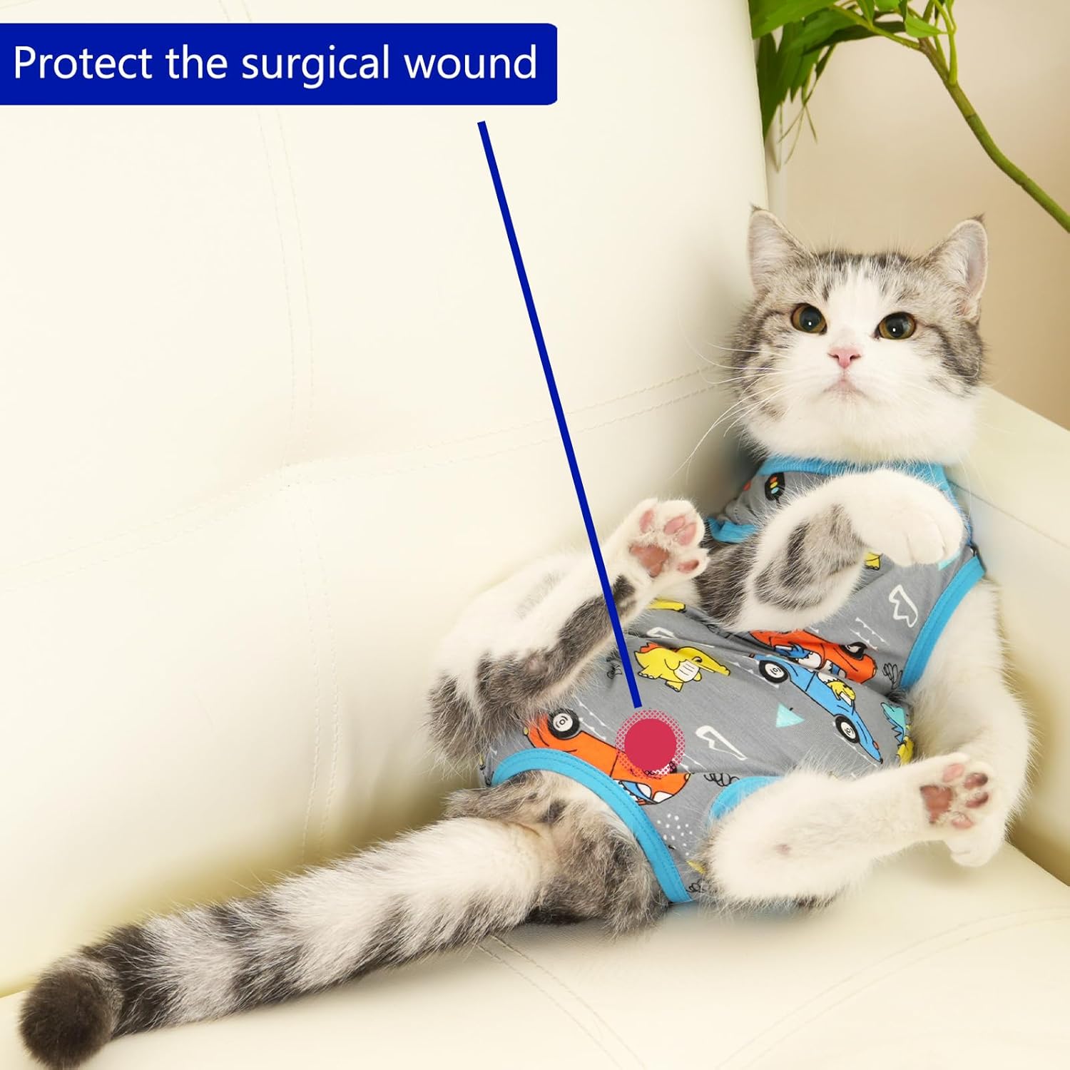 Cat Surgery Recovery Suit Professional for Surgical Abdominal Wound Or Skin Diseases E-Collar Alternative for Cats Dogs After Surgery Wear Pajama Suit (Gray, Medium)