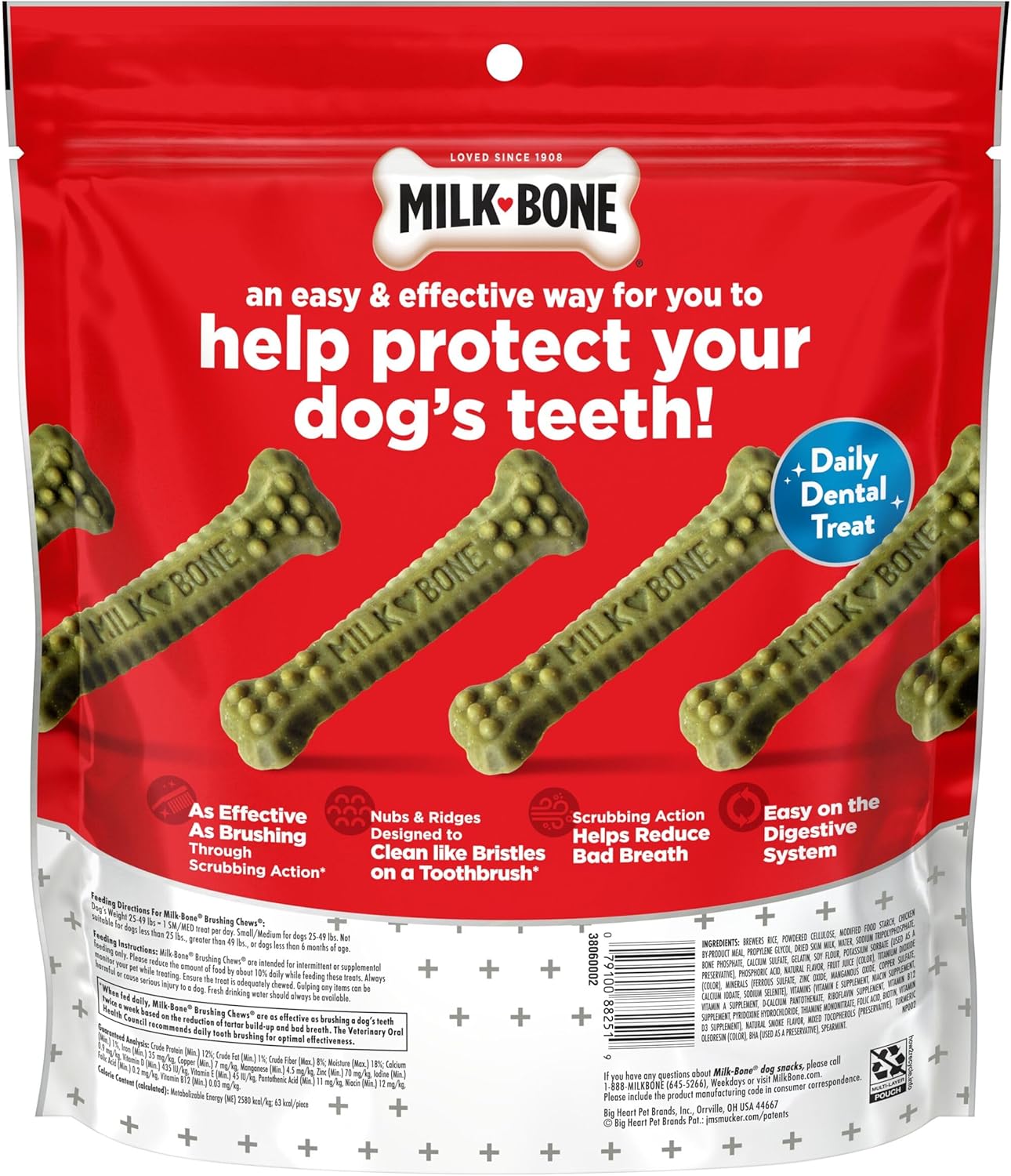 Milk-Bone Brushing Chews Daily Dental Dog Treats, Fresh Mint Flavor, Small/Medium, 25 Count
