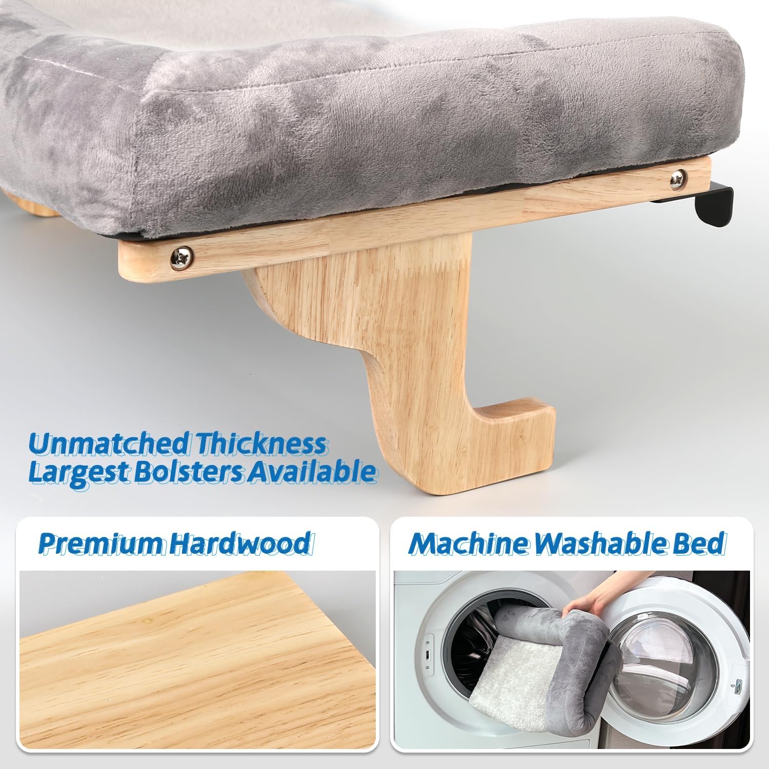 Cat Perch for Window Sill with Bolster – Orthopedic Hammock Design with Premium Hardwood & Robust Metal Frame – Cat Window Seat for Large Cats and Kittens – Natural Color Wood with Gray Bed