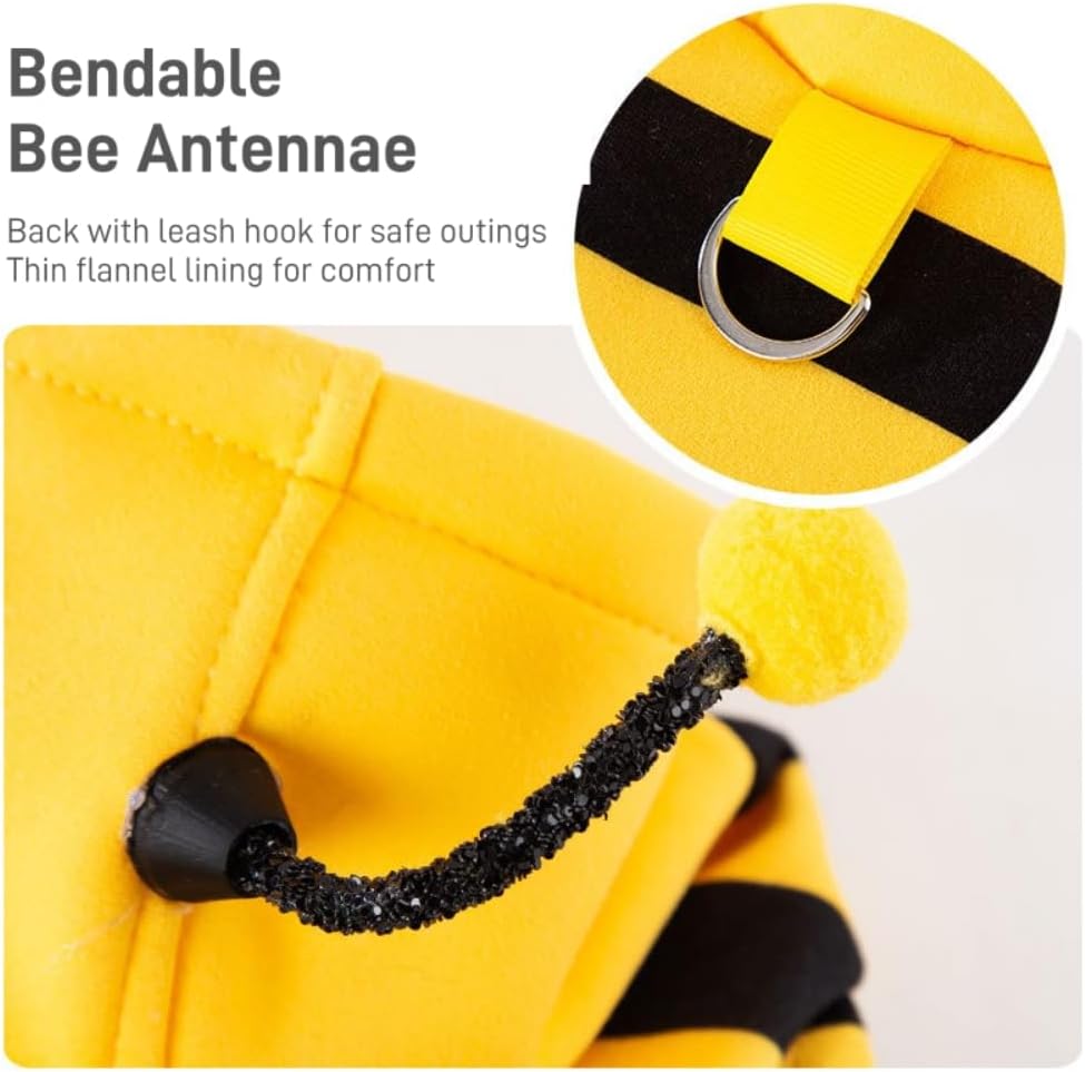 Selena Cat Bee Antennae Costume Hoodies Cute Bee Stripes Dog Kitten Puppy Pet Apparel (X-Small,Yellow&Black)