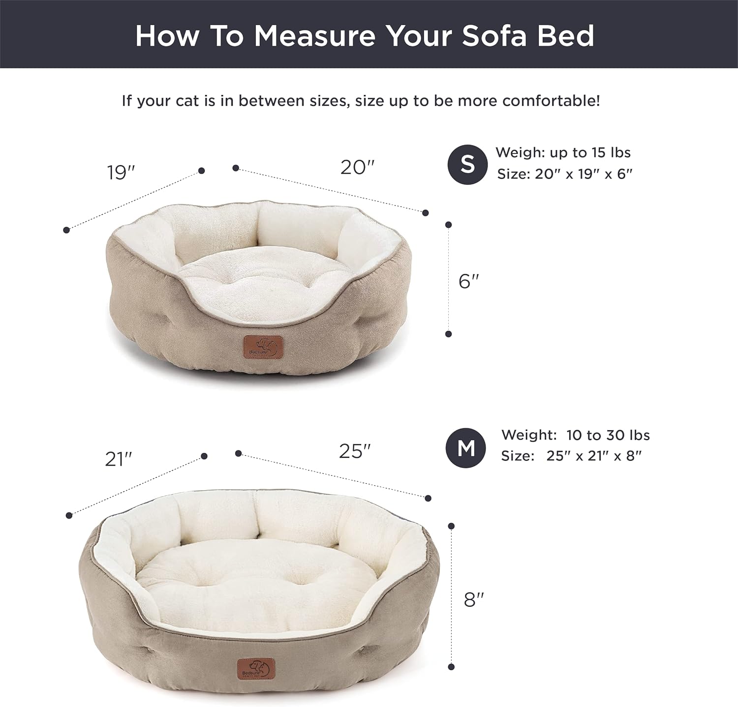 Bedsure Dog Beds for Small Dogs – Round Cat Beds for Indoor Cats, Washable Pet Bed for Puppy and Kitten with Slip-Resistant Bottom, 20 Inches, Camel