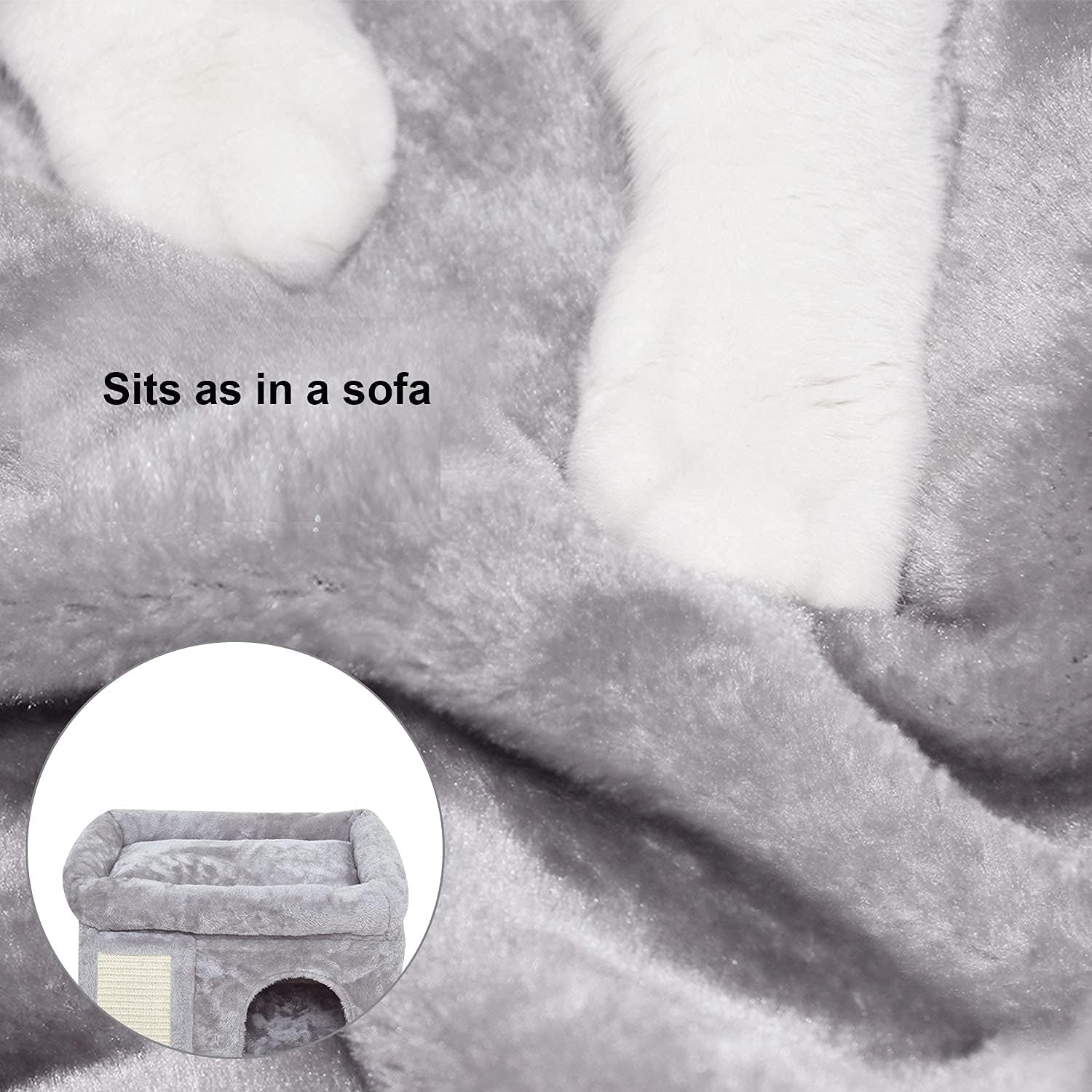 SYANDLVY Small Cat Tree for Indoor Cats, Cat Tower with Scratching Post, Modern Activity House for Large Cats, Condo with Board, Kittens Cave (Light Grey)