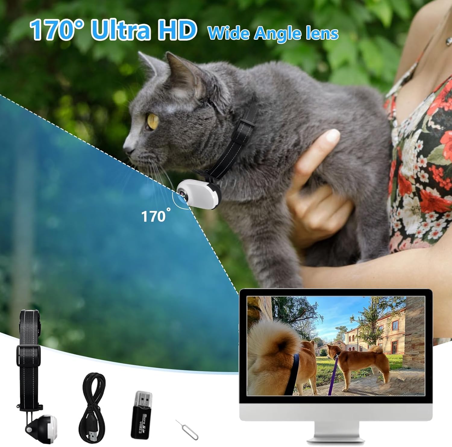ehomful HD 1080P Cat Camera Collar with Video Record Wireless Mini Sport cam,Small Action Cameras,Body Camera for Pet Supplies/Stuff,Outdoor/Inoor Birthday Gift No WiFi with SD Card