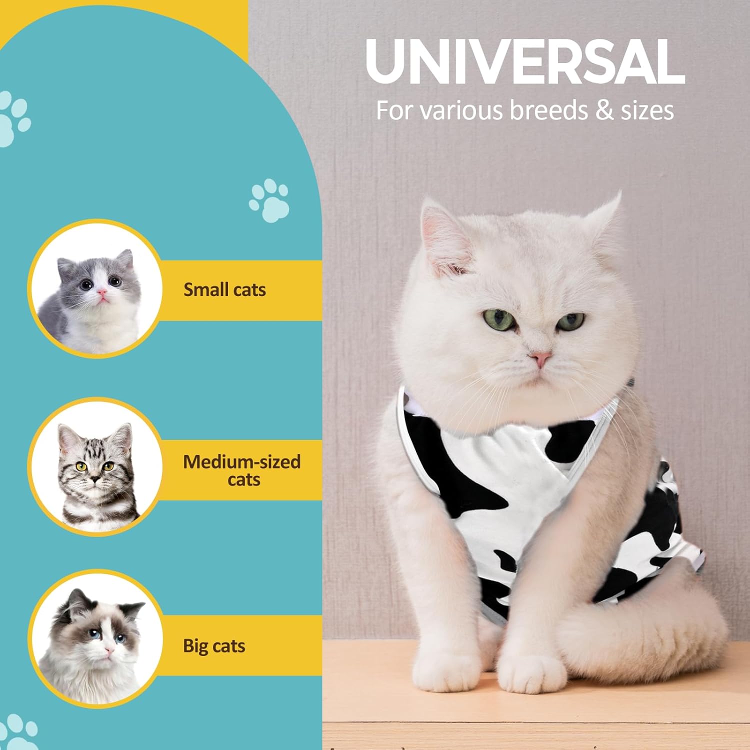 Avont Cat Recovery Suit – Kitten Onesie for Cats After Surgery, Cone of Shame Alternative Surgical Spay Suit for Female Cat, Post-Surgery or Skin Diseases Protection -Cow(M)