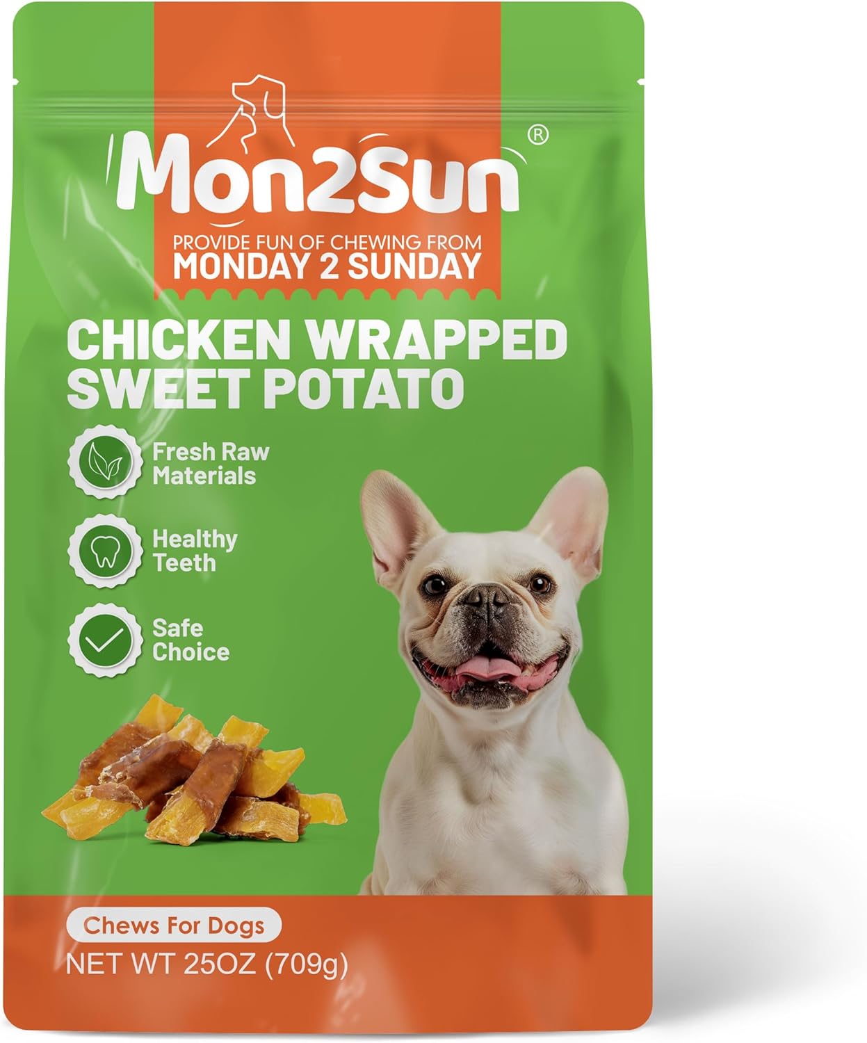 MON2SUN Dog Treats Rawhide Free Chicken Wrapped Sweet Potato Snacks, Gluten & Grain Free, Treats for Puppy and Small Dogs, (Chicken, 1.56 Pound-Pack of 1)