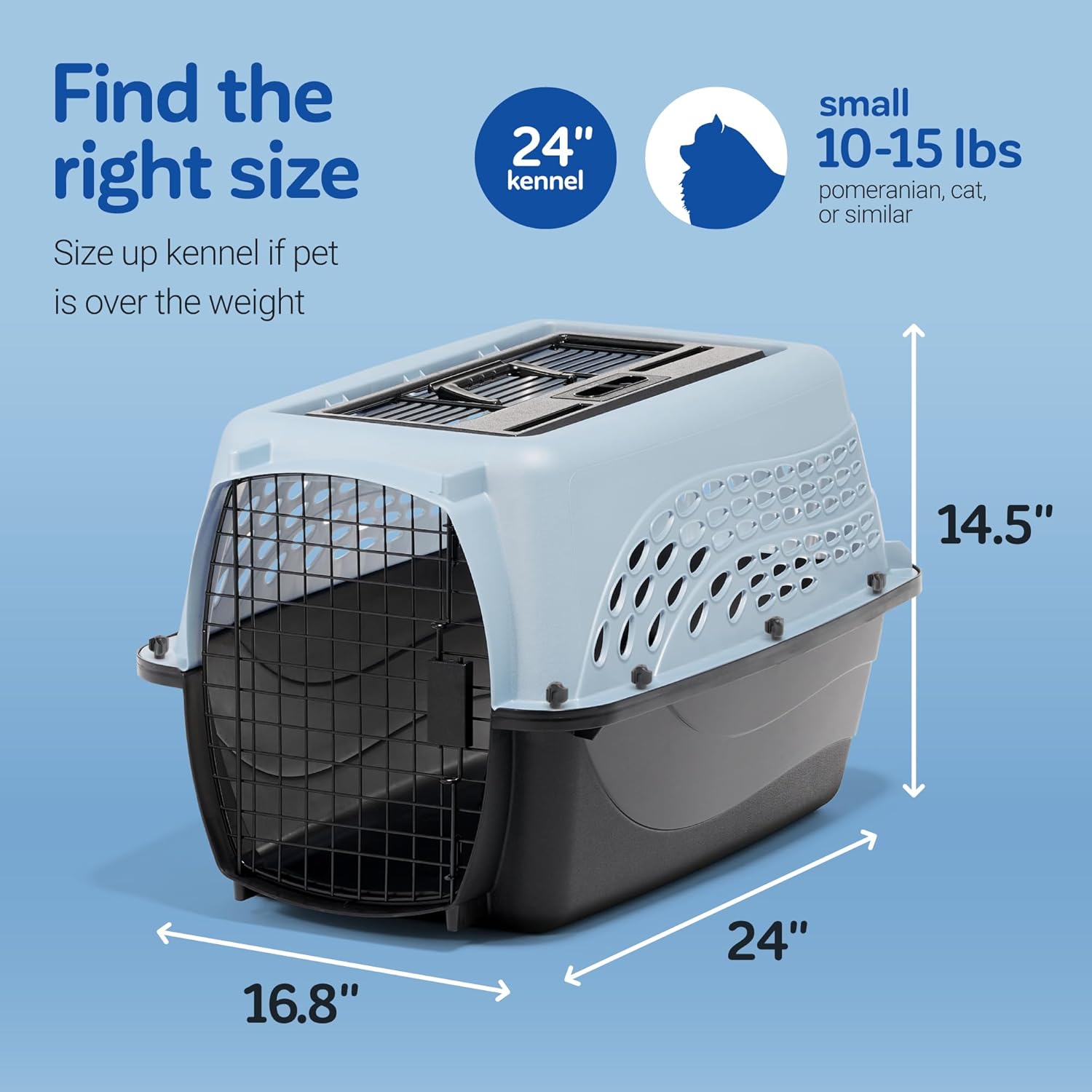 Petmate Dog Crates for Small Dogs & Cat Carriers, Two-Door Plastic Pet Kennel, Top & Front Loading, Made in USA, 24″, Blue