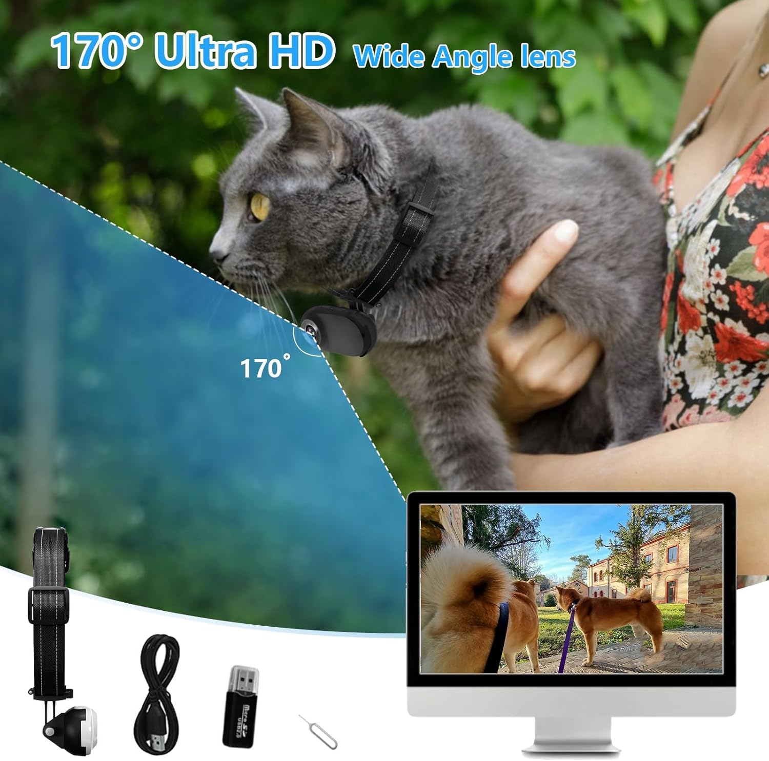 HD 1080P Cat Camera Collar with Video Record Wireless Mini Sport Cam,Small Action Cameras,Body Camera for Pet Supplies/Stuff,Outdoor/Inoor Birthday Gift No WiFi, t-ydxj-0618