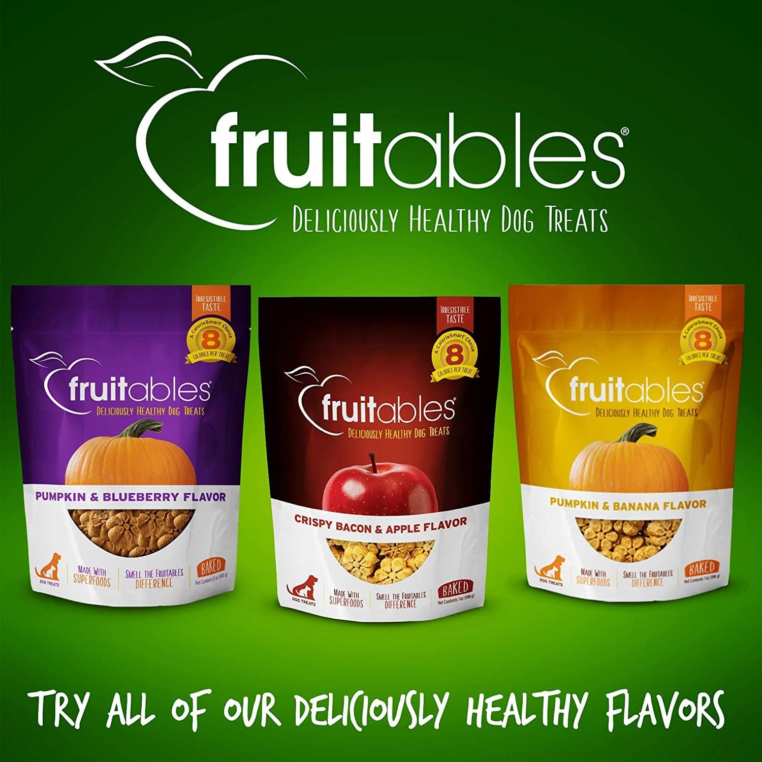 Fruitables Baked Dog Treats, Healthy Pumpkin Treat for Dogs, Low Calorie & Delicious, Free of Wheat, Corn and Soy, Made in the USA, Pumpkin and Apple Flavor, 7oz