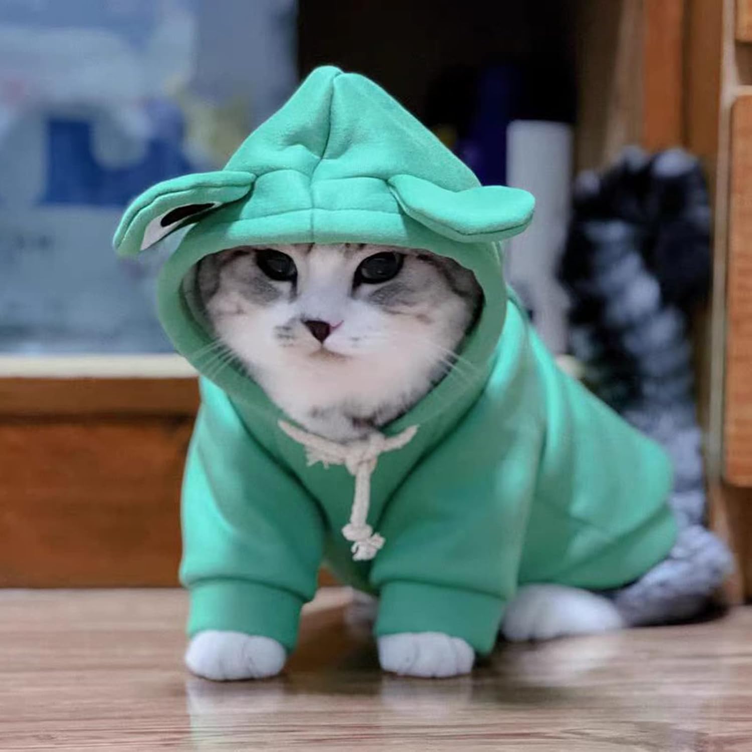 Hoodies Funny Costume for Cat and Puppy Cute Frog Cosplay Clothes for Pets Soft Knitwear (Green Frog, S Pet Weight:3.3~5.5Lbs)