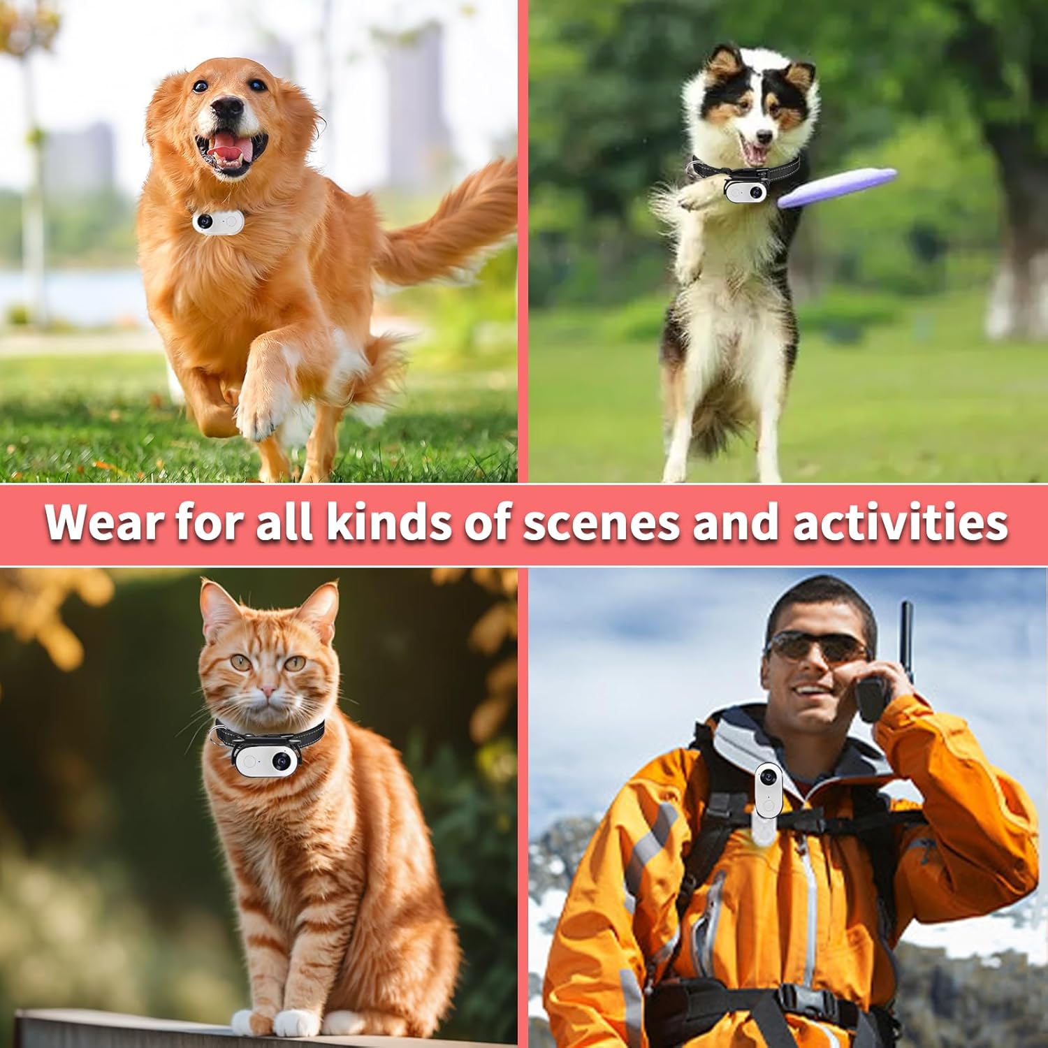 1080P Cat Camera Collar, HD 1080P Video Mini Collar with SD Card, Wireless Action Camera for Cats and Dogs, Dog Tracker Outdoor/Indoor (White 64GB)