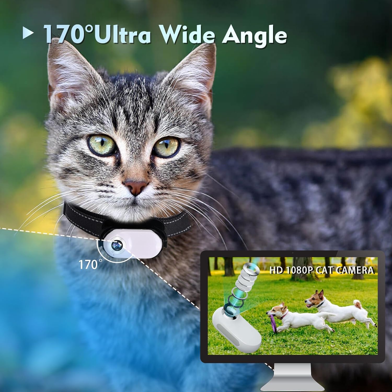 Upgrade Cat Camera Collar with 128GB SD Card, HD 1080P Pet Collar Camera Cat Video Camera Mini Collar Camera for Dogs Cats Present Indoor/Outdoor