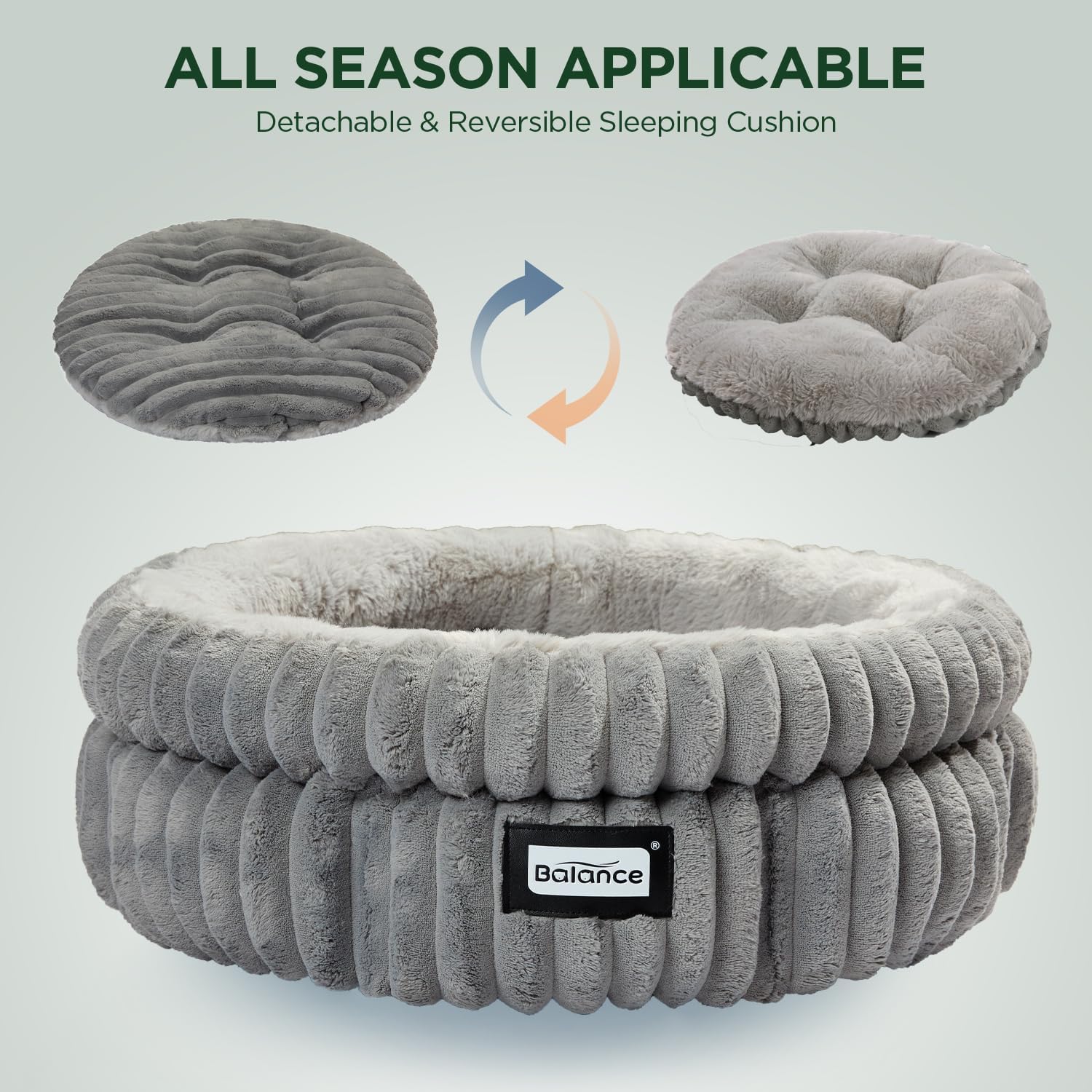 BALANCE Cat Bed Kitten Bed, Washable Round Cat Beds for Indoor Cats, Super Soft Plush Faux Fur Pet Bed for Puppy and Kitten with Anti-Slip Bottom
