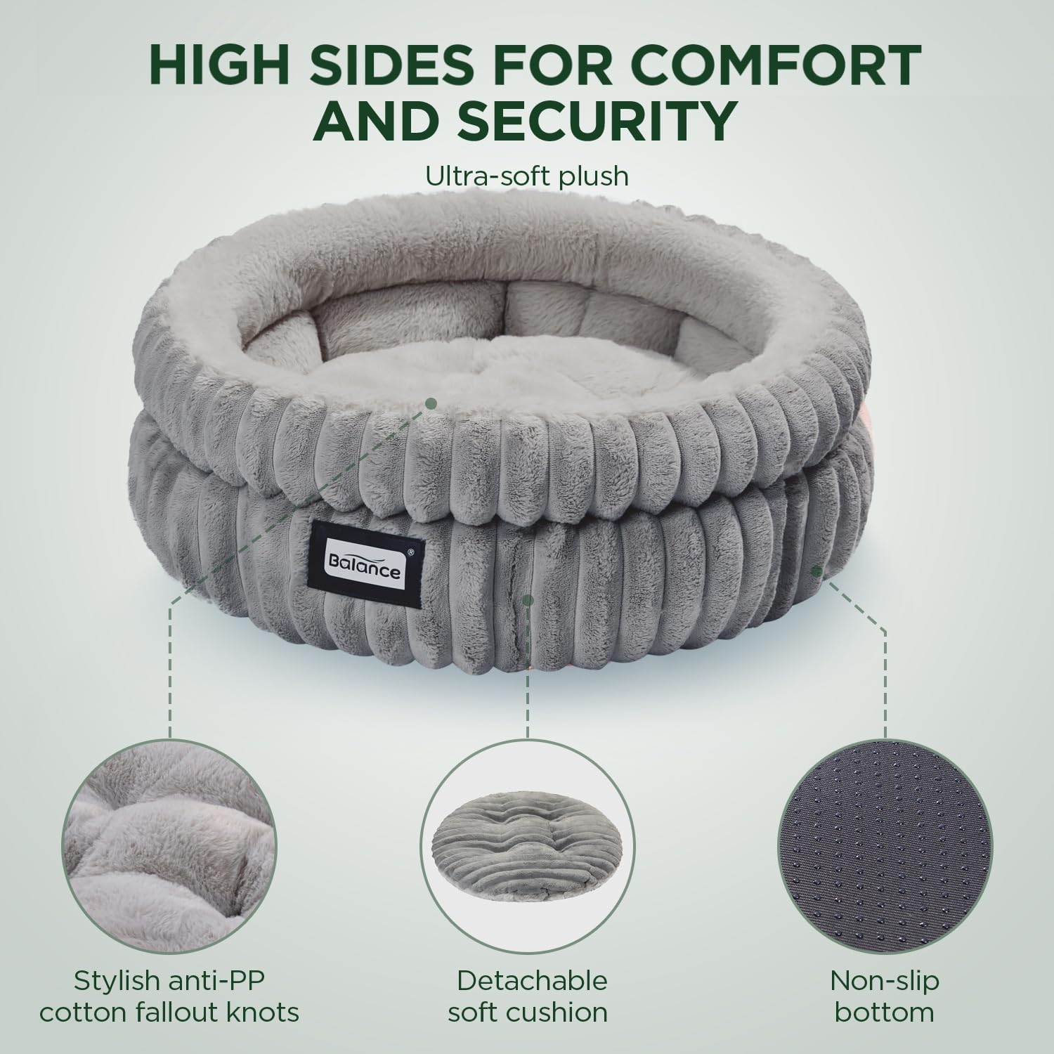 BALANCE Cat Bed Kitten Bed, Washable Round Cat Beds for Indoor Cats, Super Soft Plush Faux Fur Pet Bed for Puppy and Kitten with Anti-Slip Bottom