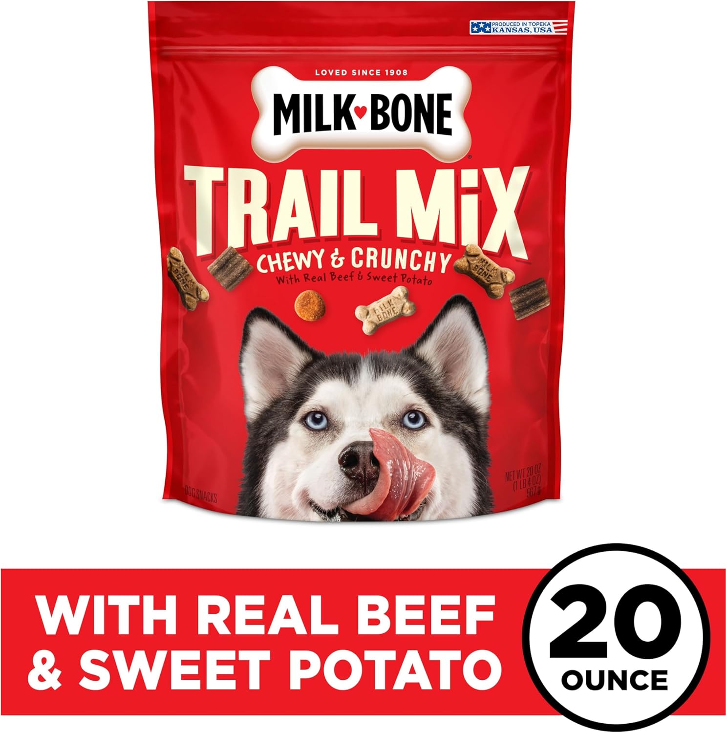 Milk-Bone Trail Mix Chewy & Crunchy Dog Treats, Real Beef & Sweet Potato, 20 Ounce