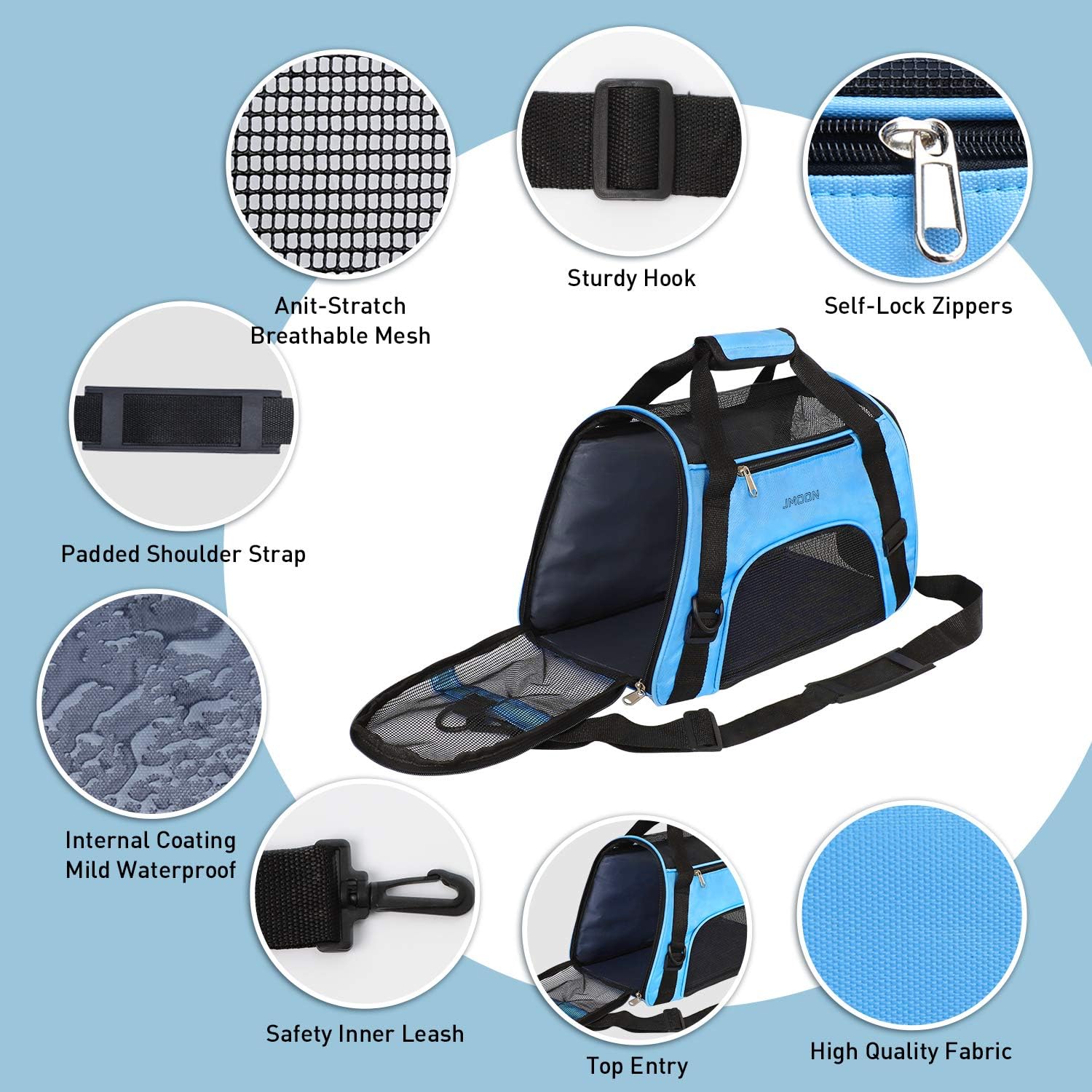 JMOON Soft-Sided Pet Carrier Bag – Airline Approved for Cats and Dogs – Foldable Comfort Travel Carrier