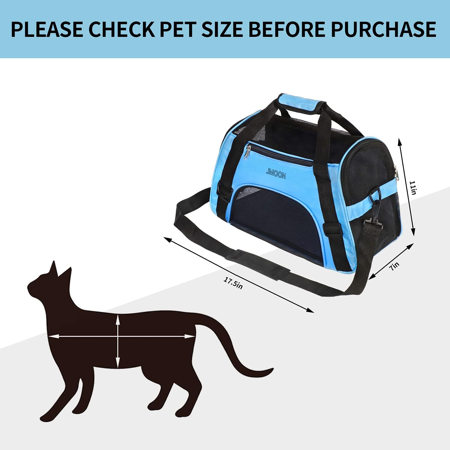 JMOON Soft-Sided Pet Carrier Bag – Airline Approved for Cats and Dogs – Foldable Comfort Travel Carrier