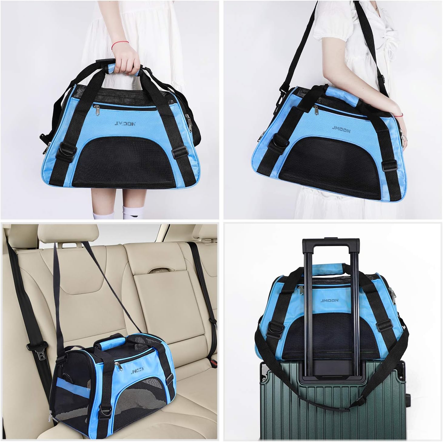 JMOON Soft-Sided Pet Carrier Bag – Airline Approved for Cats and Dogs – Foldable Comfort Travel Carrier