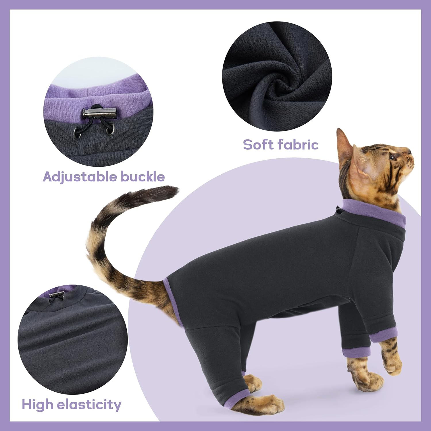 Pumyporeity Sticky Cat Clothes – Soft Cat Sweater for Hair Loss Prevention, Recovery Suit After Surgery, Black, XS