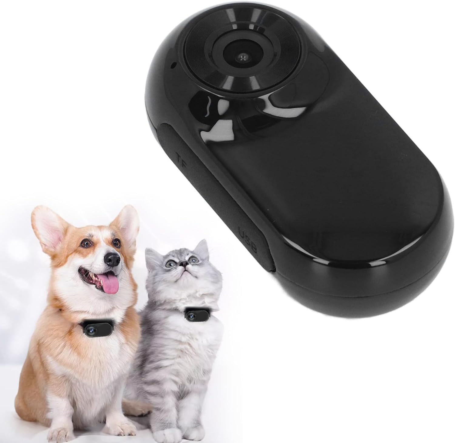 Cat Video Camera,Pet Collar Camera 120 Deg Lens OTG Connection Video Recording Adjustable Magnetic Cat Sport Camera for Outdoor 1920x1080P (Black)