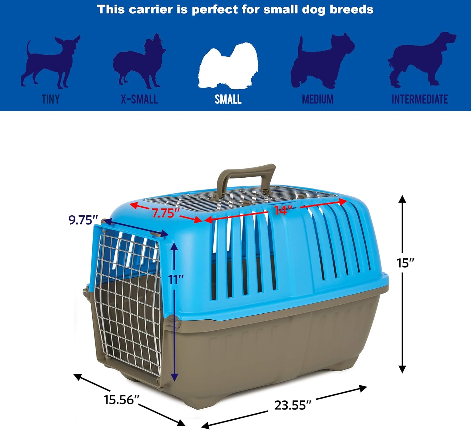 MidWest Homes for Pets Spree Travel Pet Carrier, Dog Carrier Features Easy Assembly and Not The Tedious Nut & Bolt Assembly of Competitors, Ideal for Small Dogs & Cats, Blue, 24-Inch, Top Door