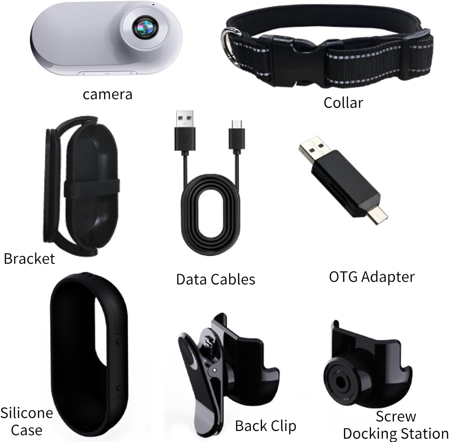 Cat Camera Collar, HD 1080P Dog Collar Camera, 120° Wide Angle Lens, Mini Body Camera Action Camera for Dogs Cats Present Indoor Outdoor, OTG Support (White)