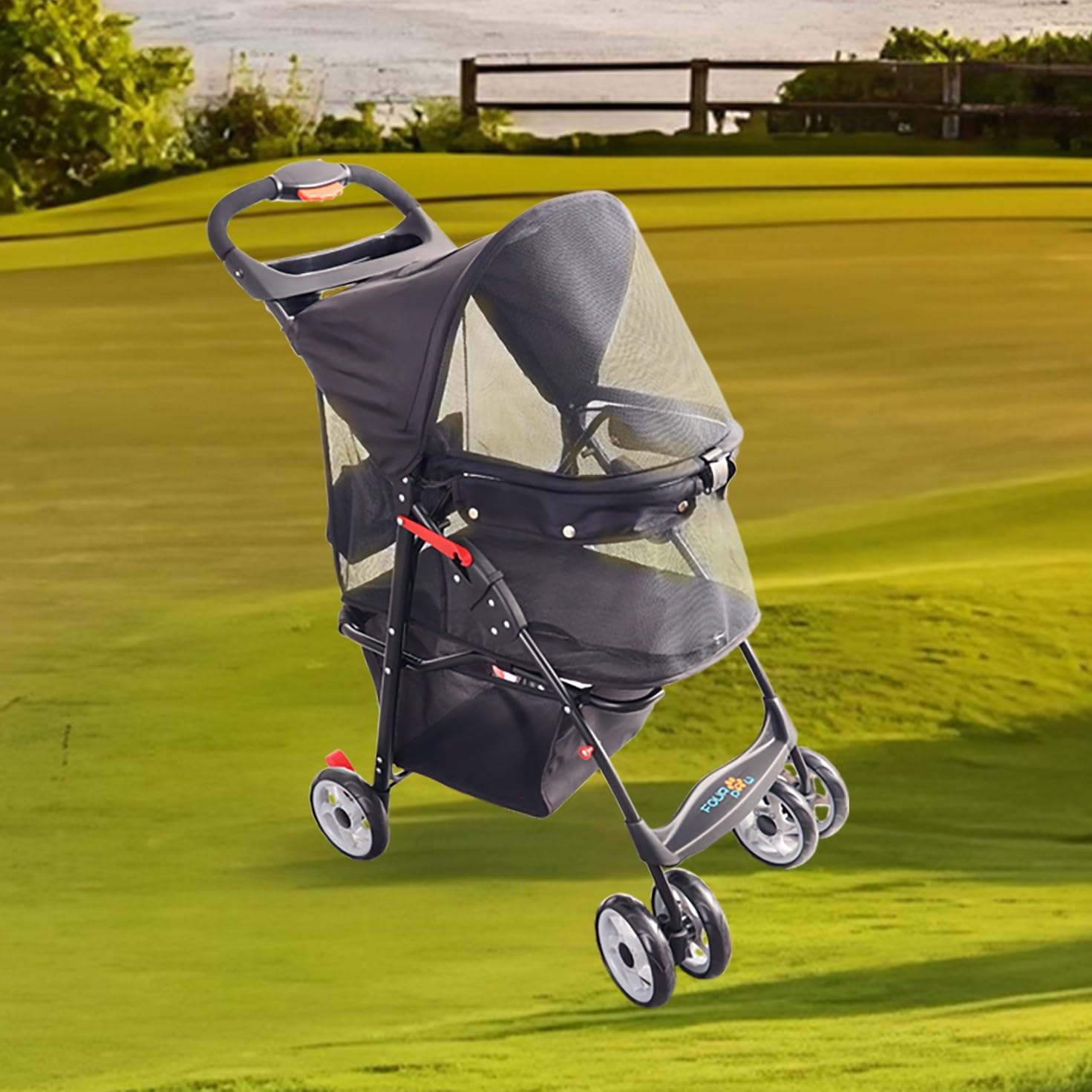 Full-Window Pet Stroller with Lock 4 Wheels for Cats & Dogs, with Storage Basket,Cup Holder, Travel Puppy/Cats Stroller.