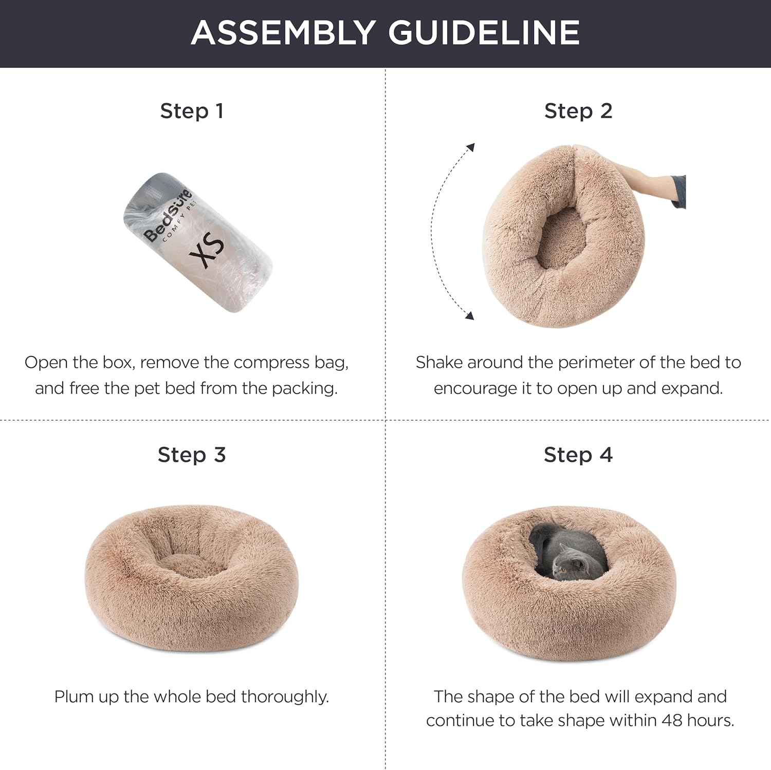 Bedsure Calming Cat Beds for Indoor Cats – Small Cat Bed Washable 20 inches, Anti-Slip Round Fluffy Plush Faux Fur Pet Bed, Fits up to 15 lbs Pets, Camel