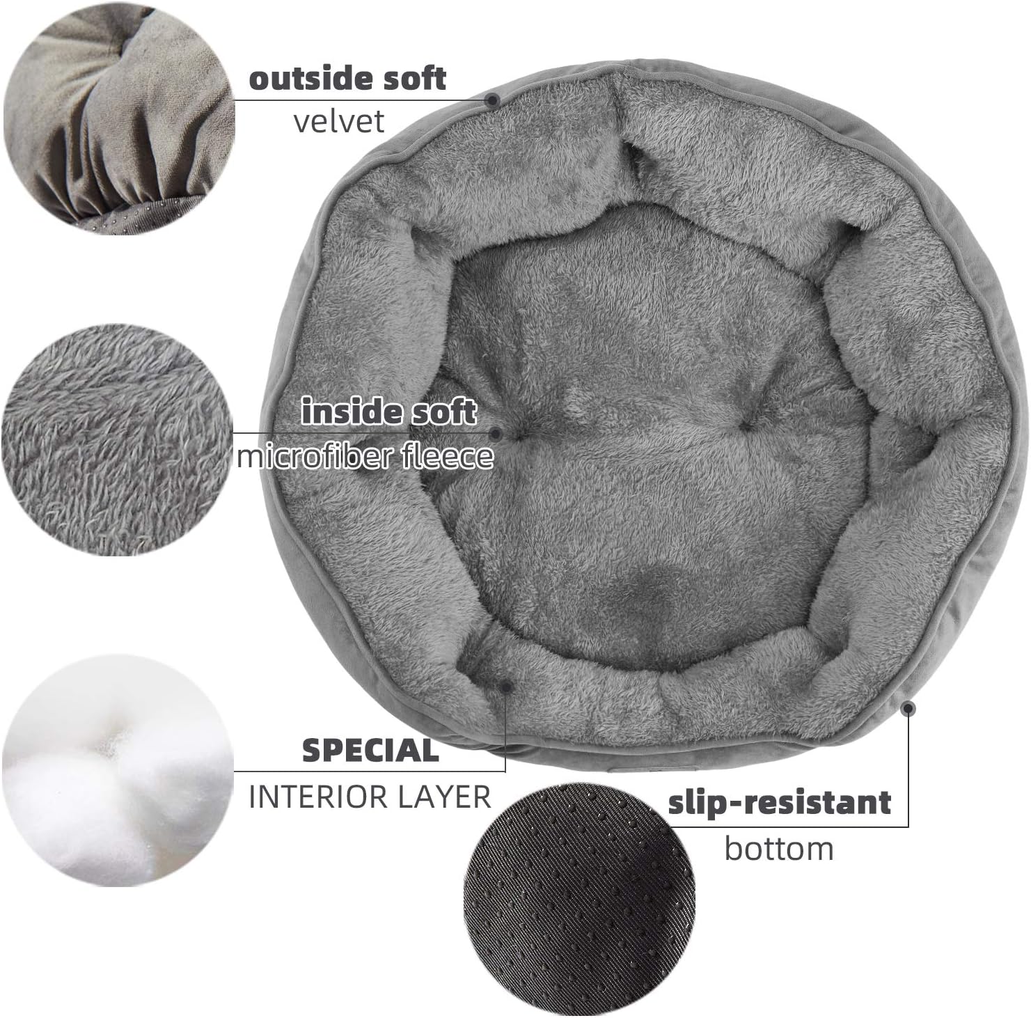 Asvin Small Dog Bed for Small Dogs, Cat Beds for Indoor Cats, Pet Bed for Puppy and Kitty, Extra Soft & Machine Washable with Anti-Slip & Water-Resistant Oxford Bottom, Grey, 20 inches